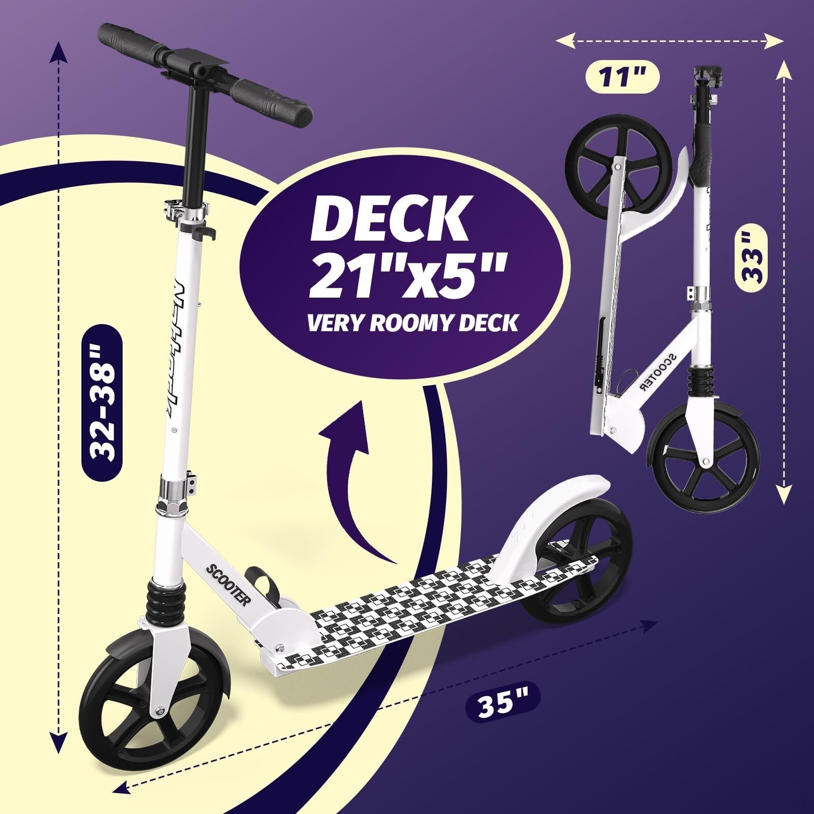 Kick Scooter for Kids & Adults, Adjustable Height, Foldable, 240 LBS Max Load, 84