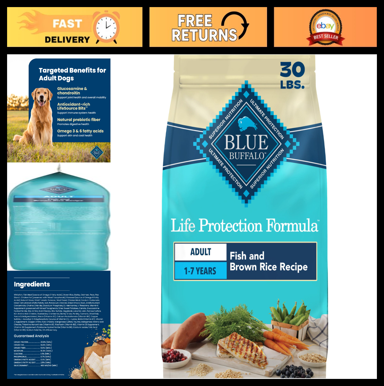 Premium Fish Recipe Adult Dry Dog Food, 30 lb   Life Protection Formula, Healthy0