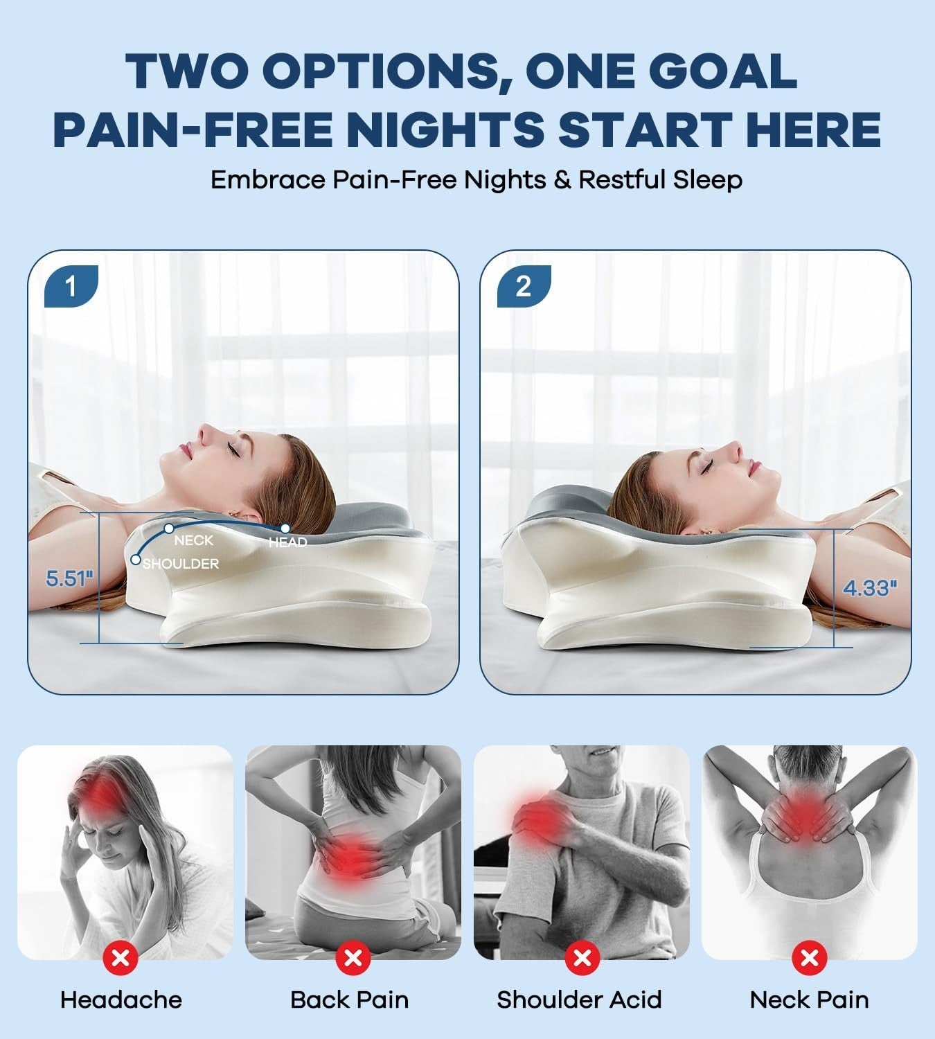 Cervical Pillow for Neck & Shoulder Pain Relief   Cooling Contour Memory Foam, D2