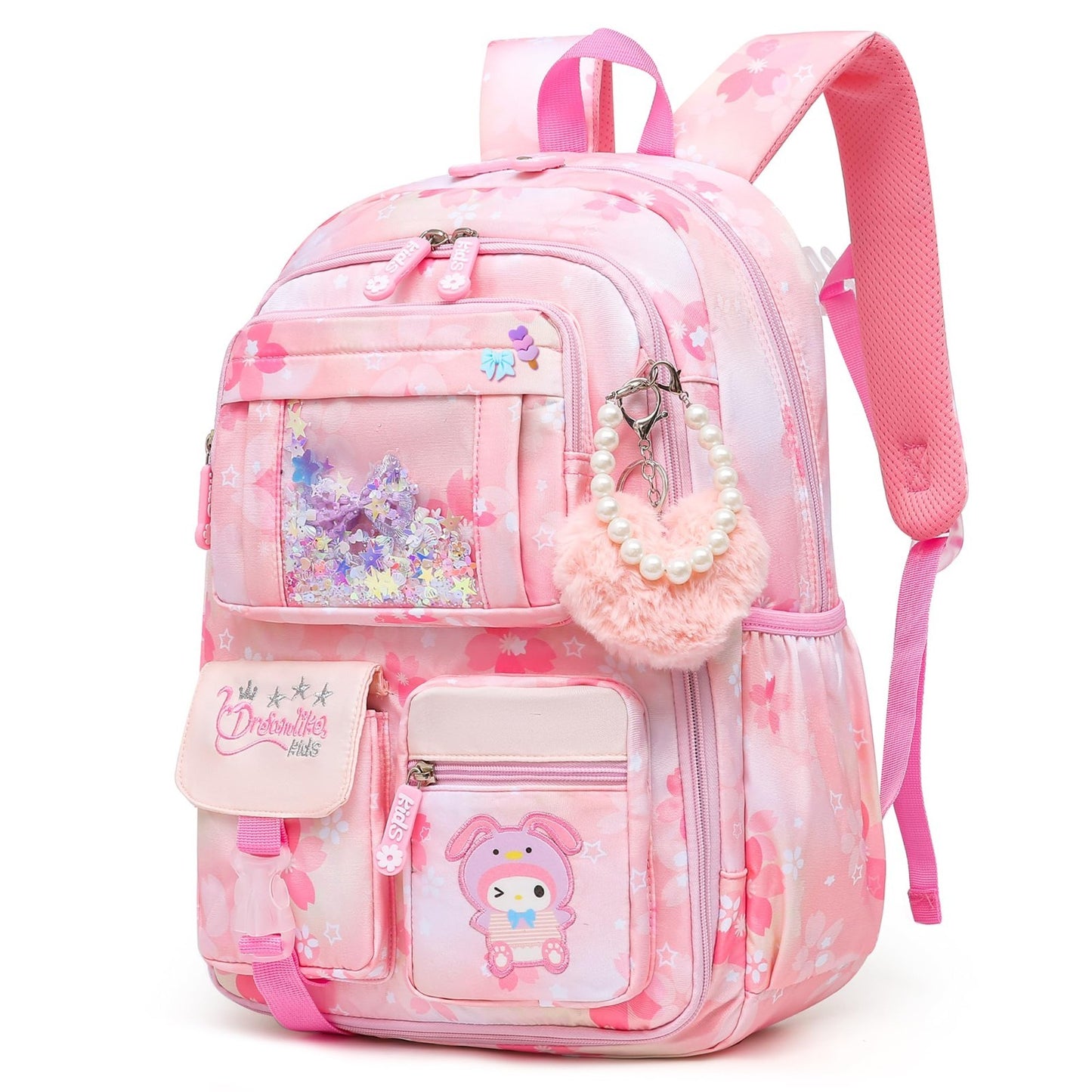 Stylish Girls School Backpack   17" Pink Book Bag with Multiple Pockets, Splash 1
