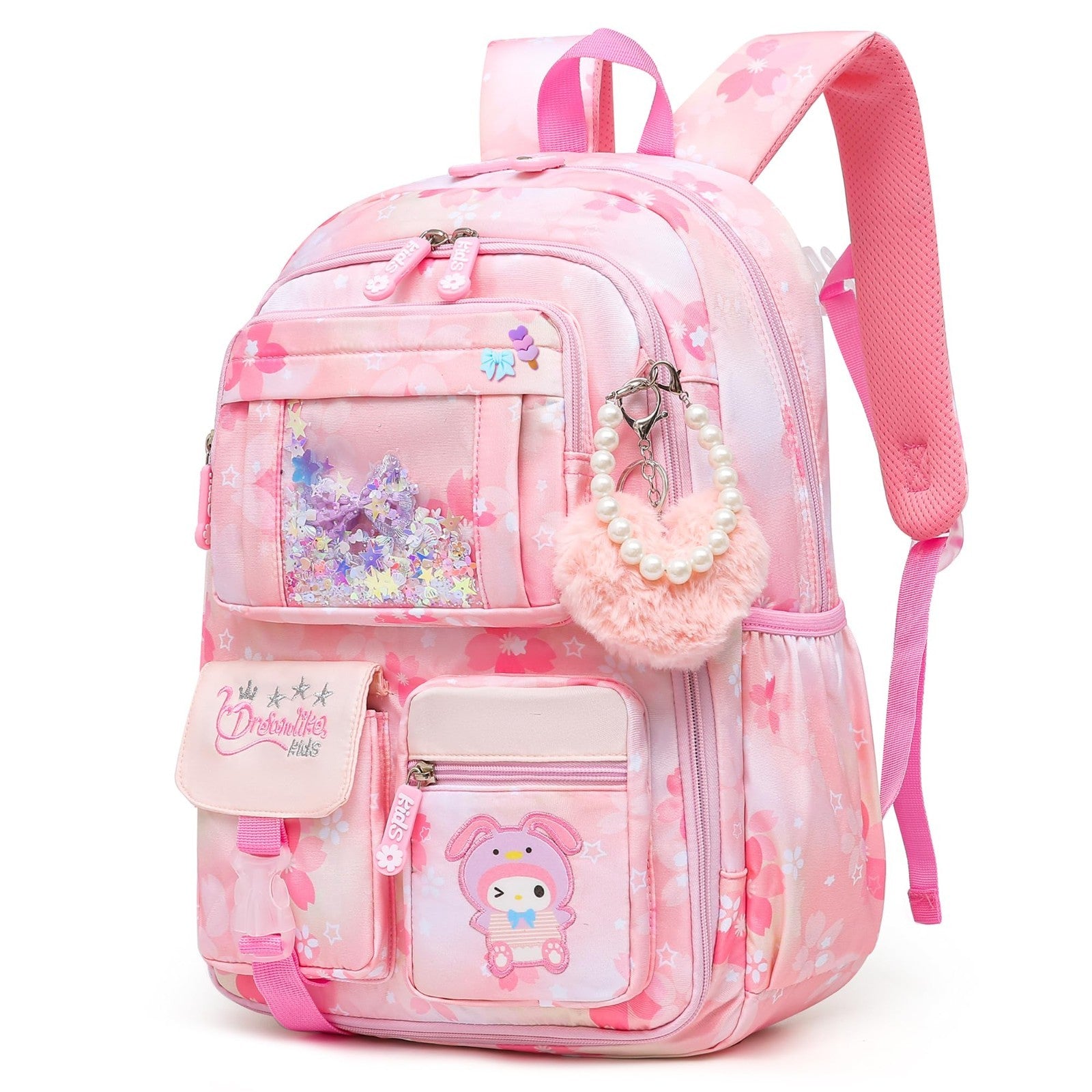 Stylish Girls School Backpack   17" Pink Book Bag with Multiple Pockets, Splash 1