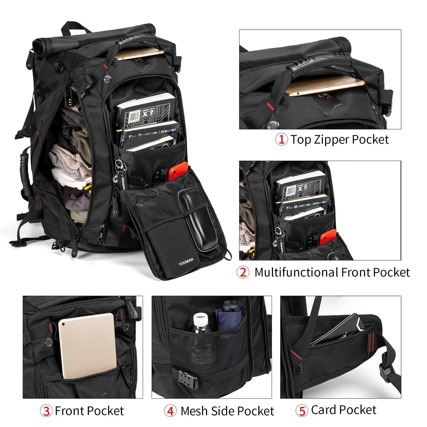 Large Capacity Travel Hiking Sports Backpack Duffle Bag 60L Convertible Laptop B6