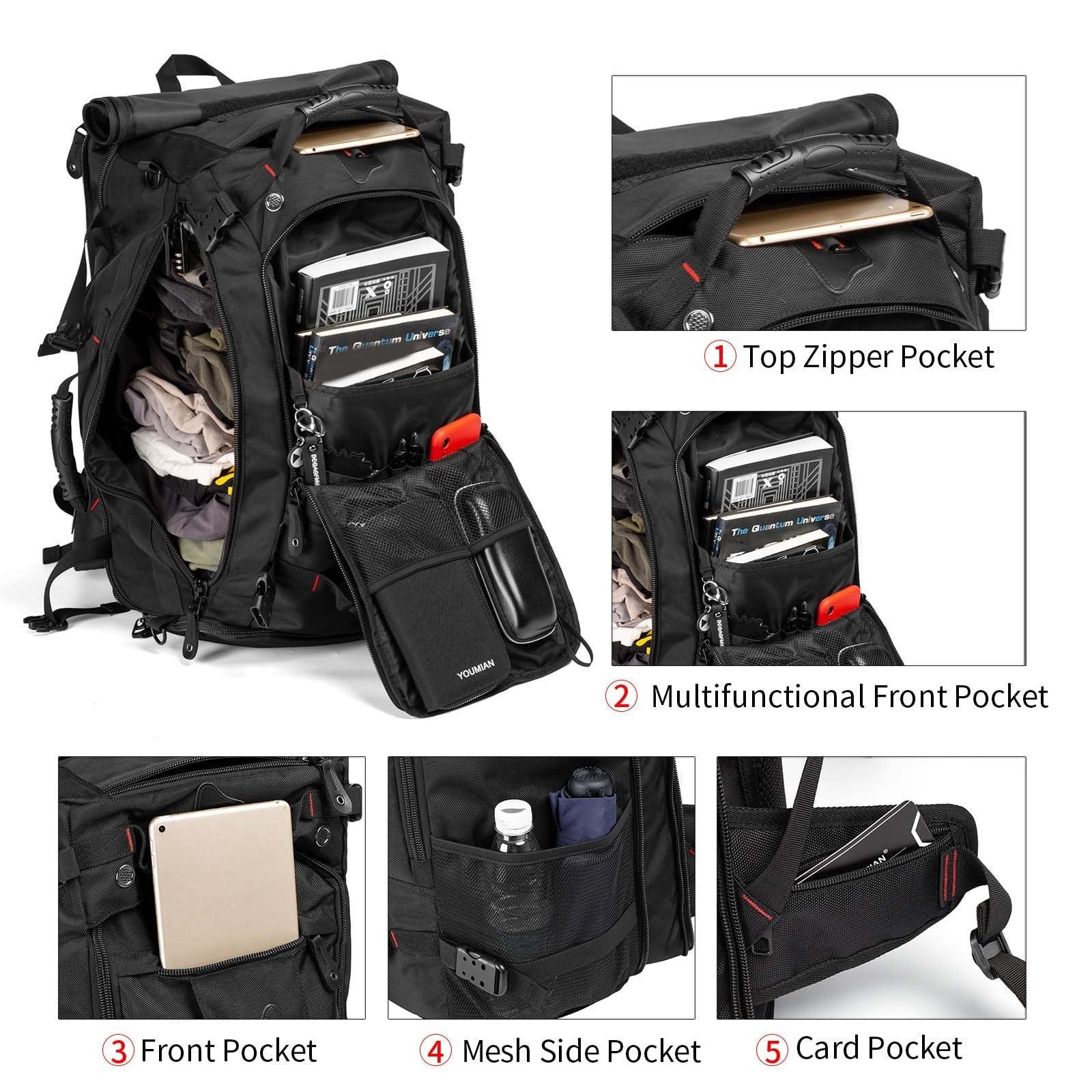 Large Capacity Travel Hiking Sports Backpack Duffle Bag 60L Convertible Laptop B6