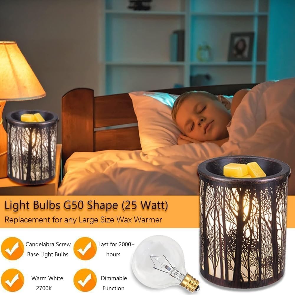 25W Wax Warmer Bulbs   Dimmable E12 Base G16 1/2 Light Bulbs, Warm White, 6 Pack7