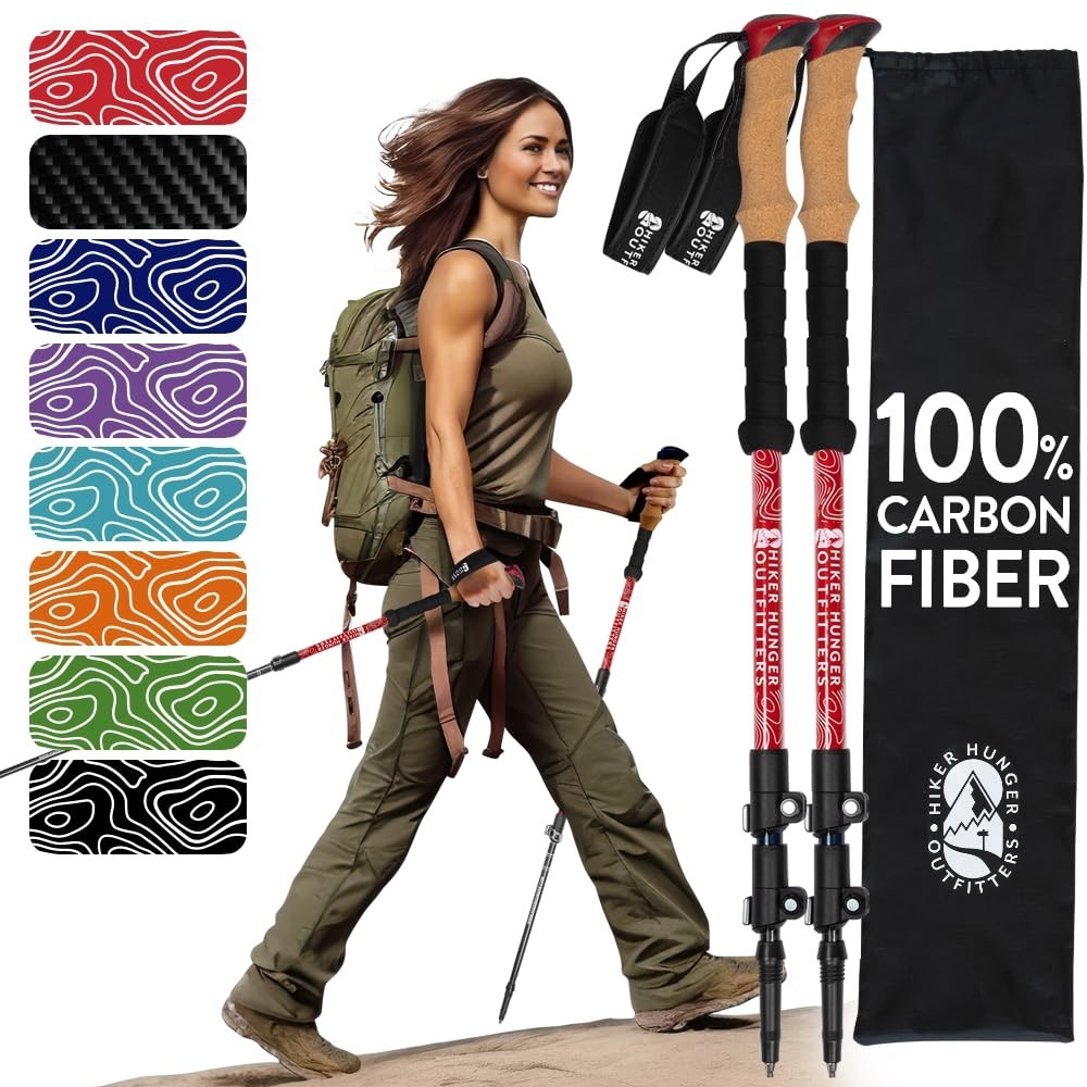 Lightweight Carbon Fiber Trekking Poles - Collapsible Hiking Sticks with Cork Gr1