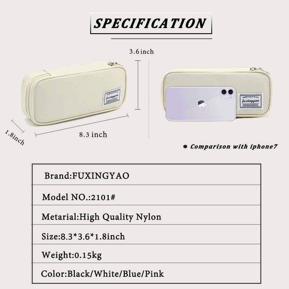 Multi Slot Pencil Case, Portable Pen Pouch, Office & School Supplies Bag   White2