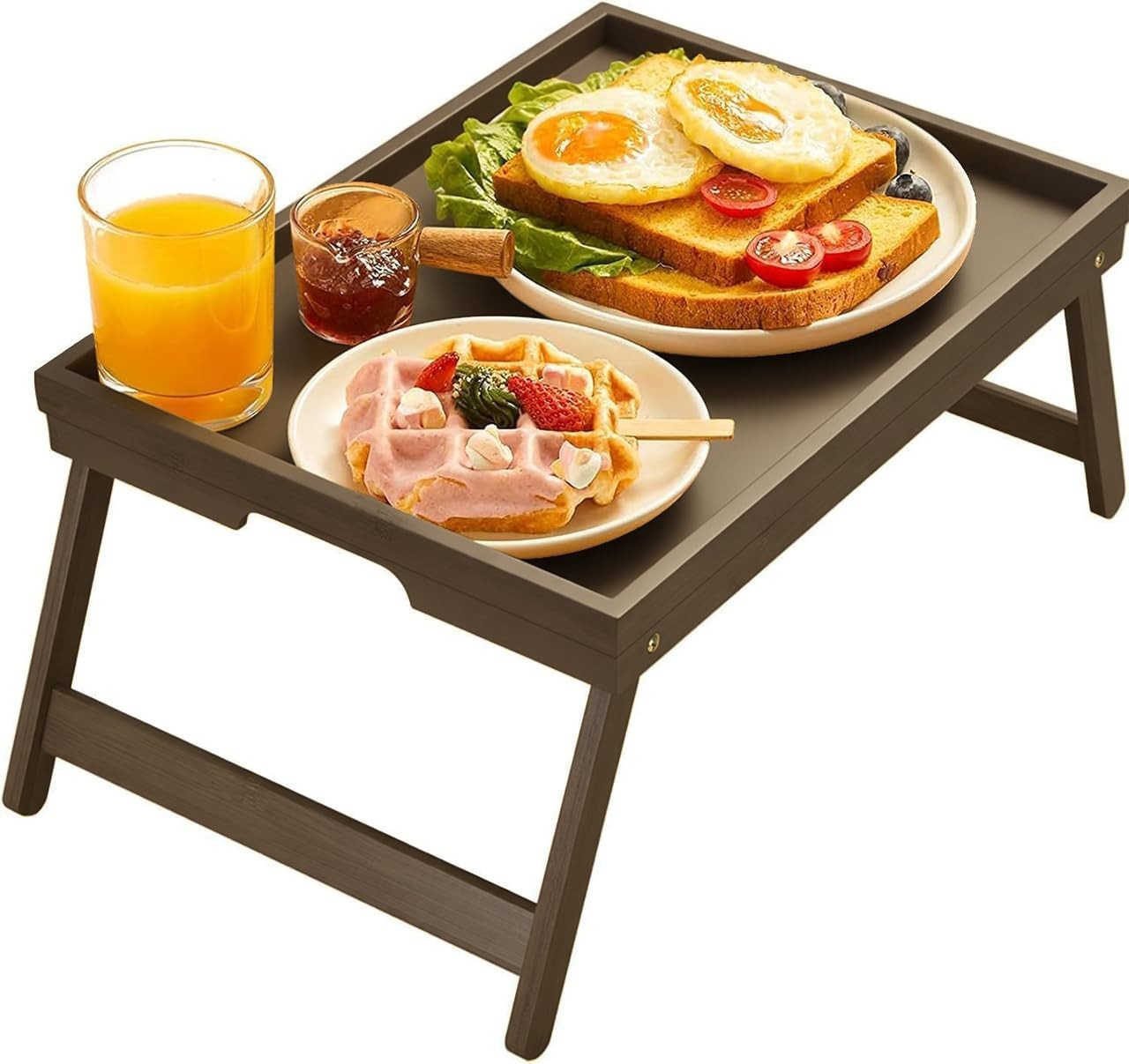Foldable Bamboo Bed Tray Table for Breakfast, Laptop, Snack & Work - Brown0