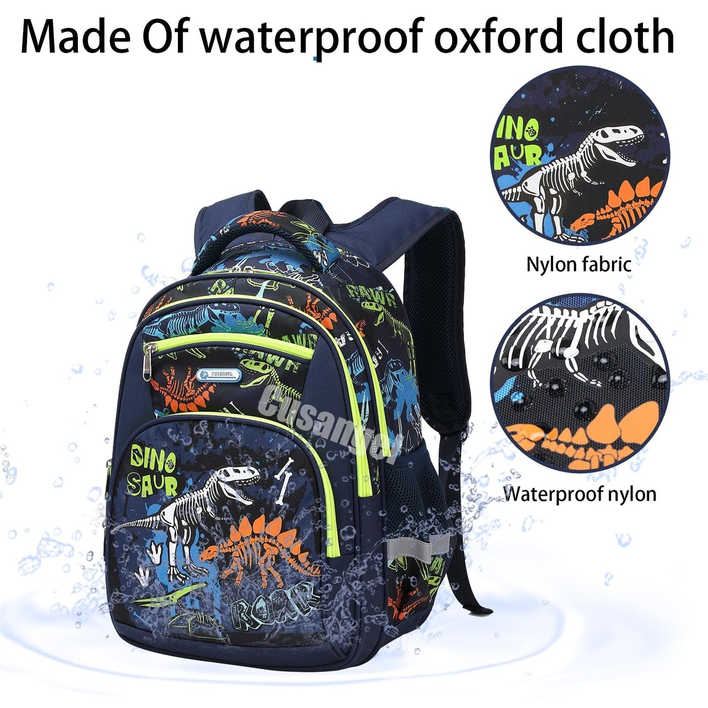 Large Kids Backpack for Boys 8 12, 17in School Bag, Durable Nylon, Dino Design5