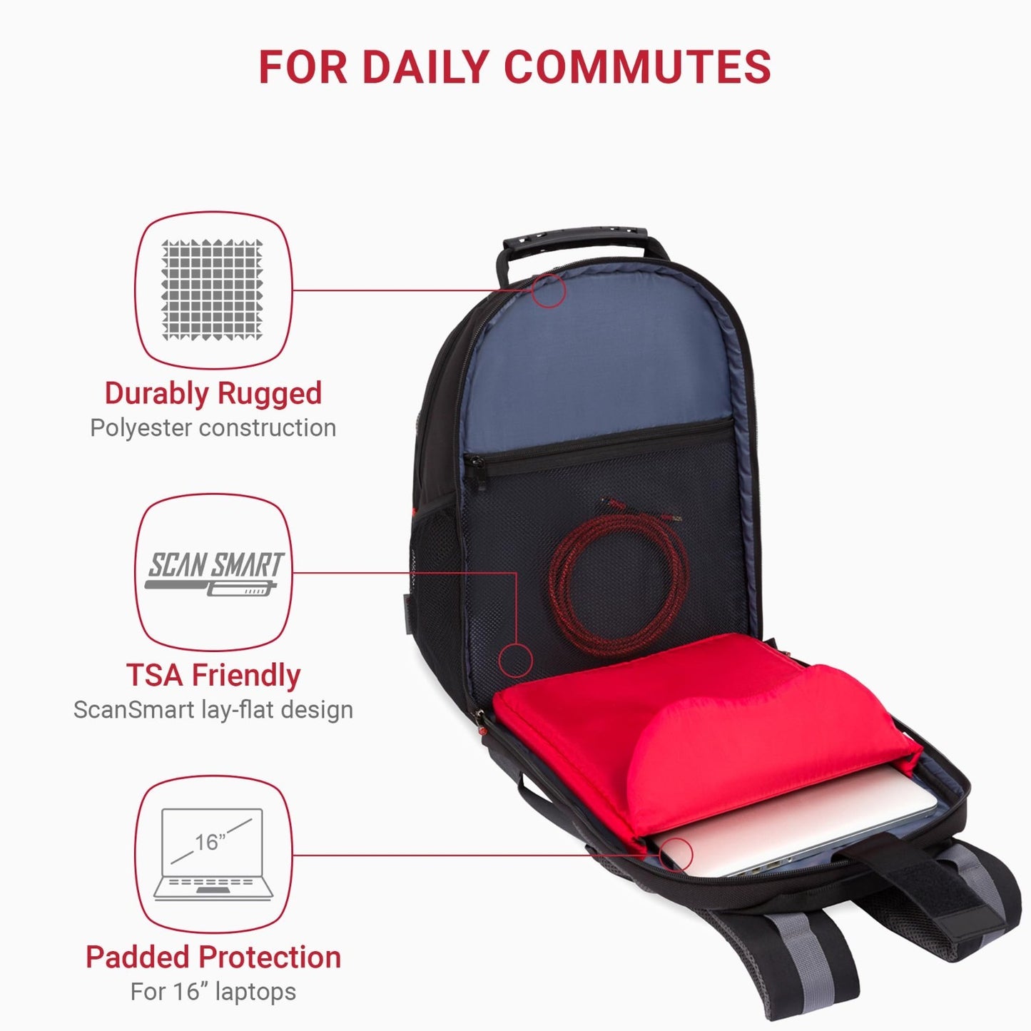 16" Laptop Backpack for Men & Women, Stylish Black/Gray Bag, Durable & Spacious3