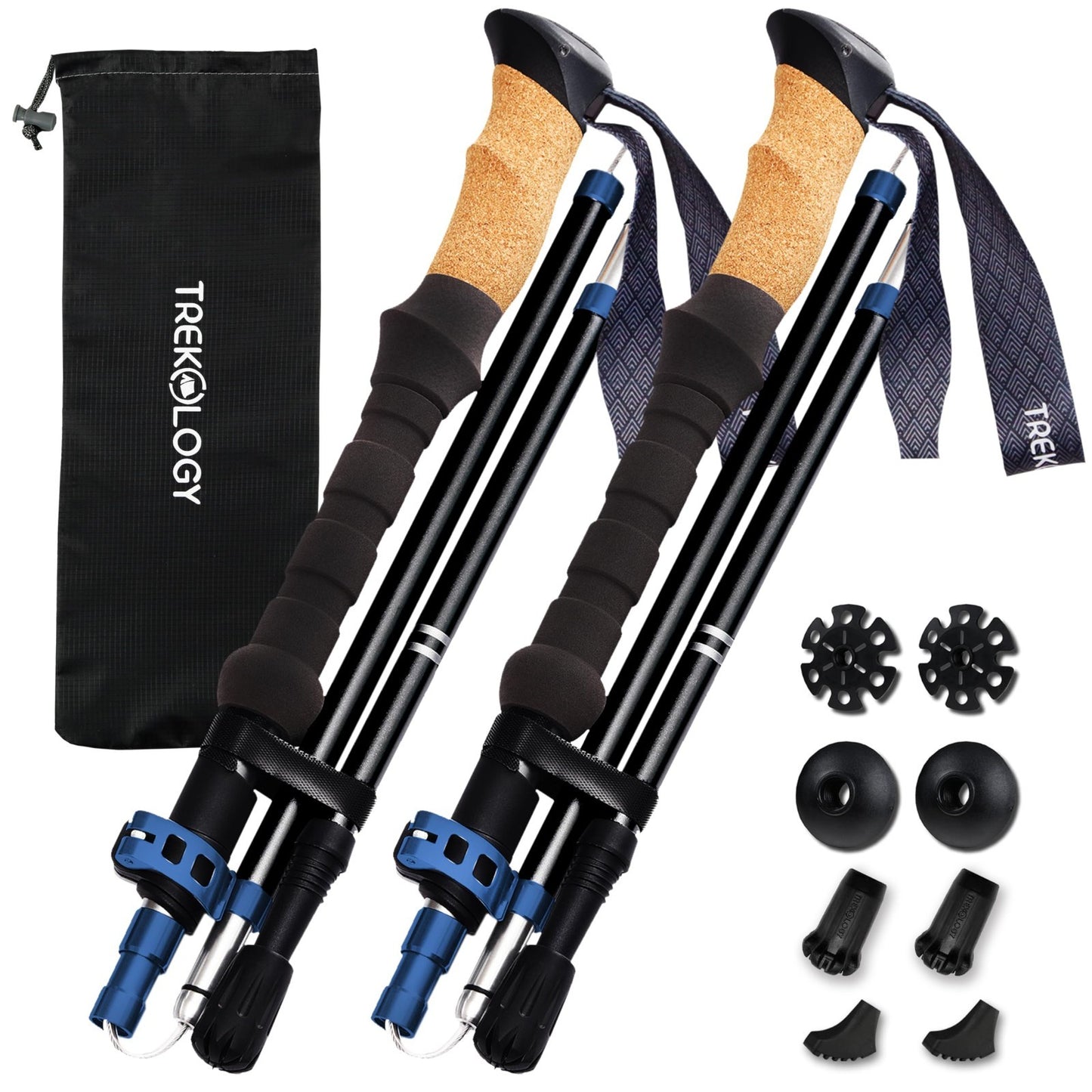 Lightweight Adjustable Trekking Poles with Cork Grip - Compact Hiking Sticks for1