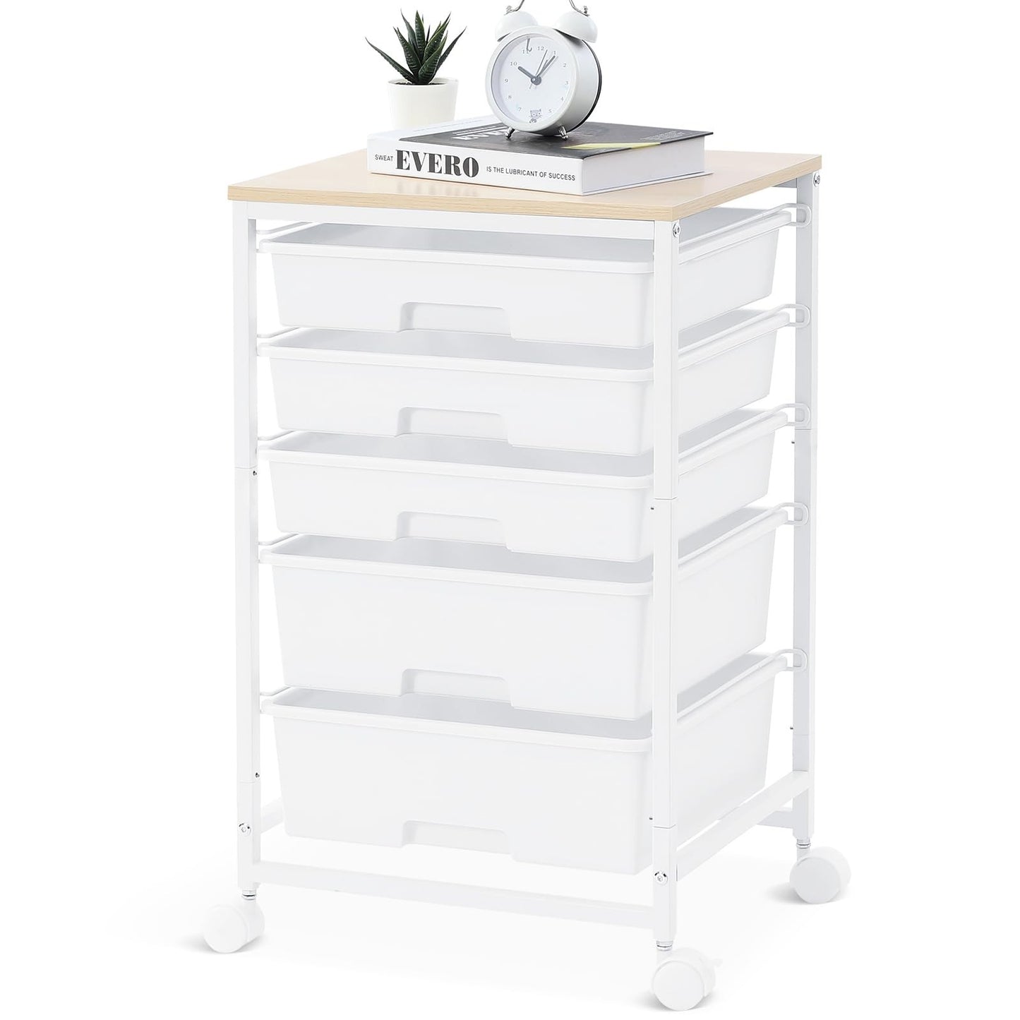 5 Drawer Utility Cart with Wooden Top, Lockable Wheels, Rolling Craft Storage Tr1