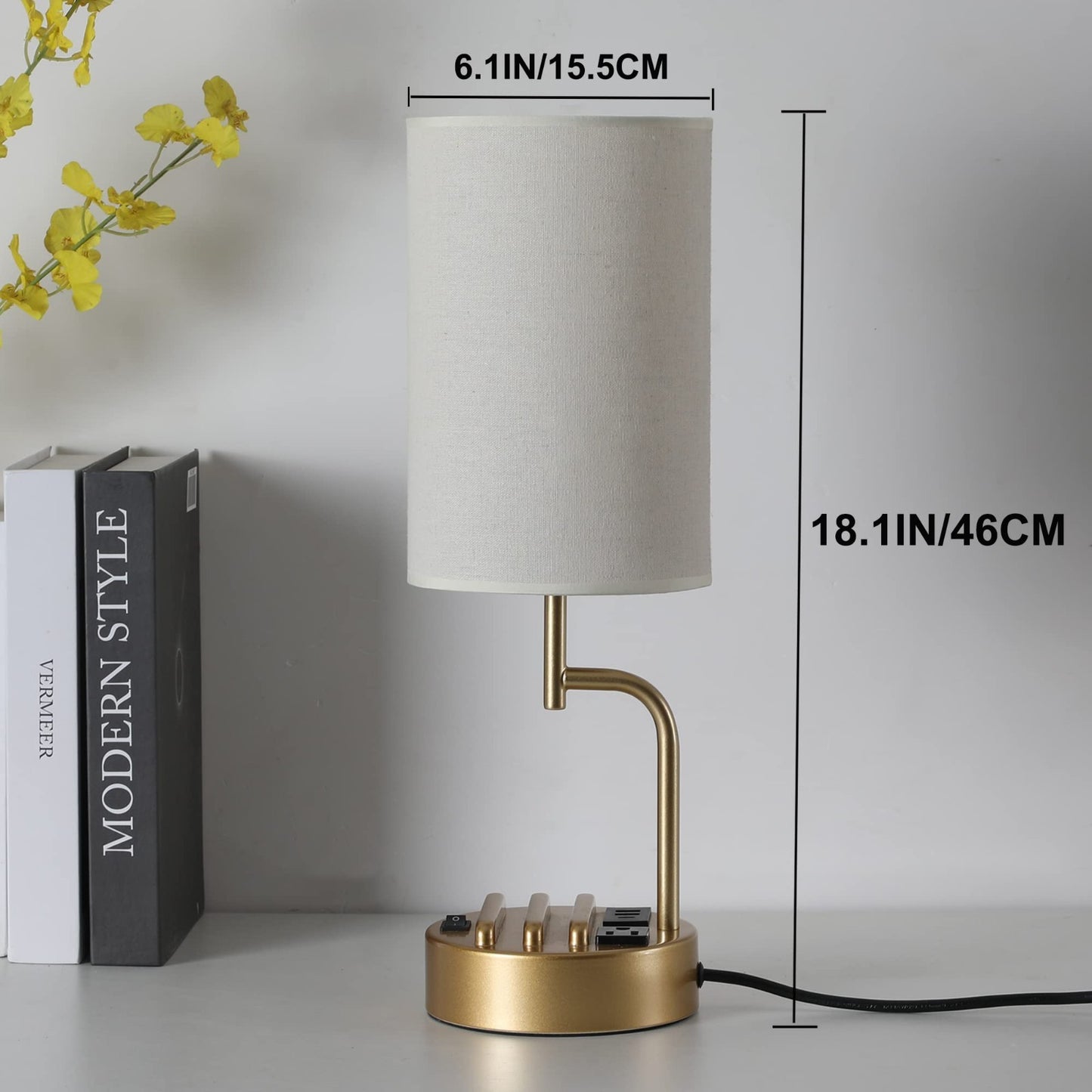 Modern Table Lamp with 3 USB Ports & AC Outlet, Bedside Desk Light, Set of 2   G5