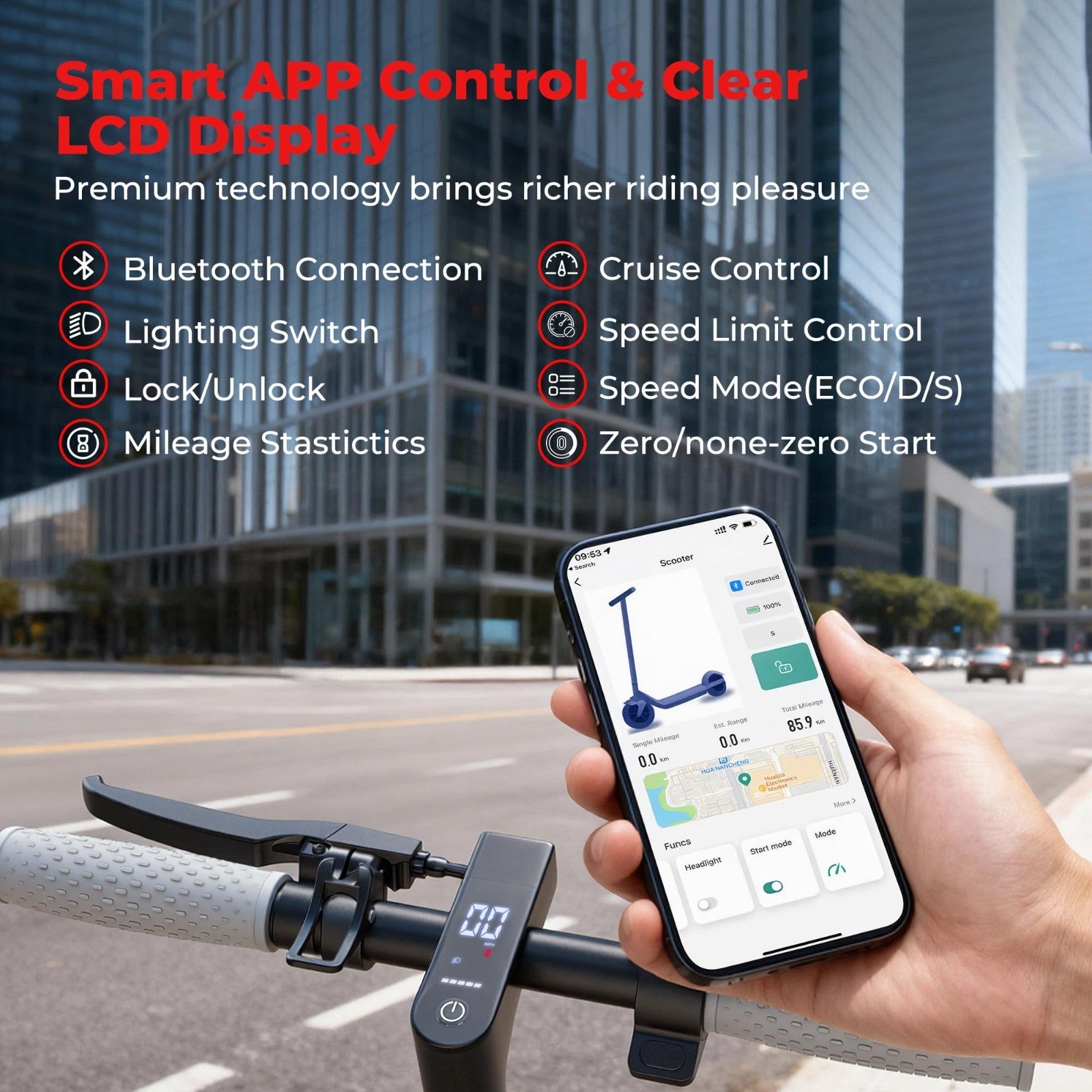 Electric Scooter 8.5''/10'' - 19/20MPH, 700/1000W Motor, 15/22 Mile Range, Porta3