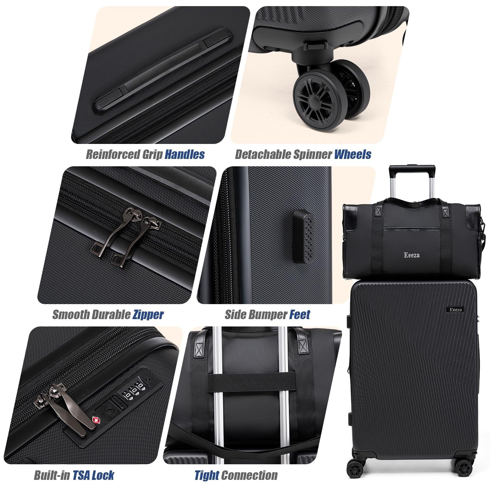 3-Piece Hardcase Carry-On Luggage Set 20" Black - TSA Approved, Scratch Resistan5