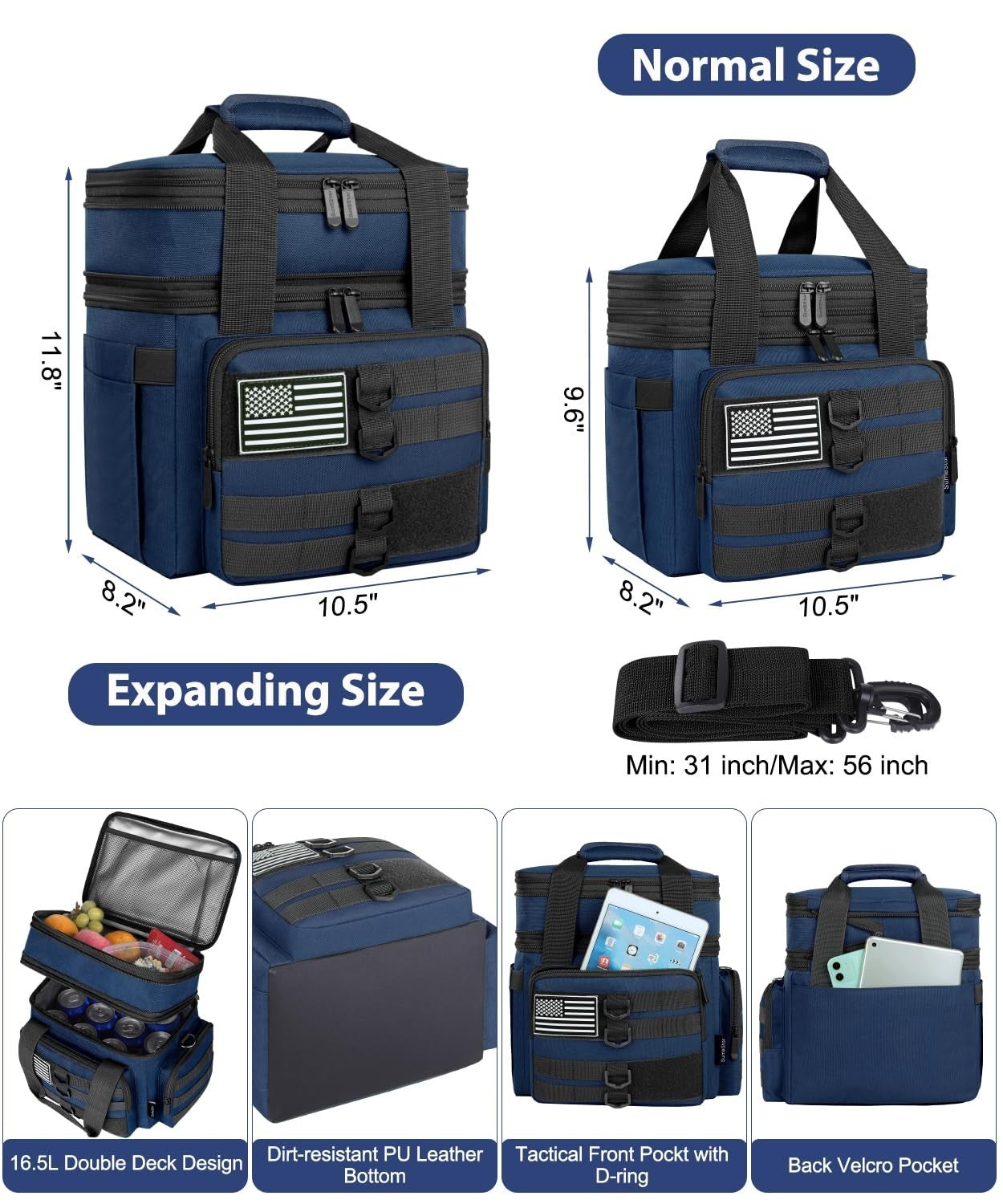 Tactical Insulated Lunch Bag - Large Expandable Cooler for Work, Camping, Leakpr2