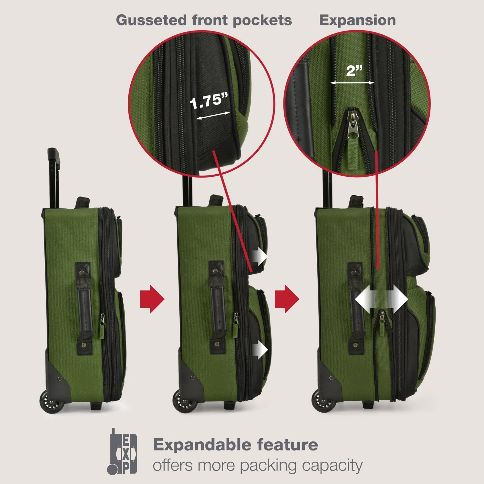 Lightweight Softside Rolling Carry-On Suitcase, 2-Wheel Travel Luggage Set, Gree4