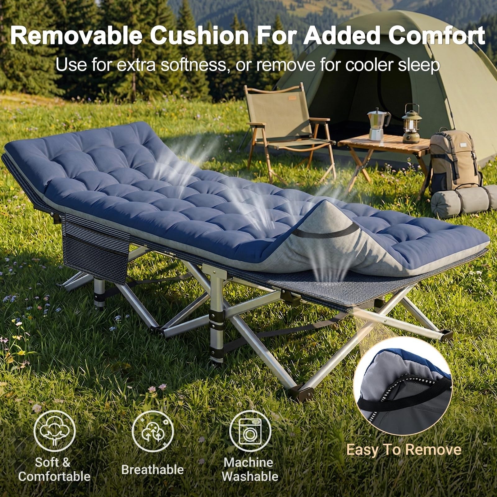 Folding Camping Cot for Adults   28" Wide Heavy Duty Bed, 800 lbs Capacity, 2 Pa3