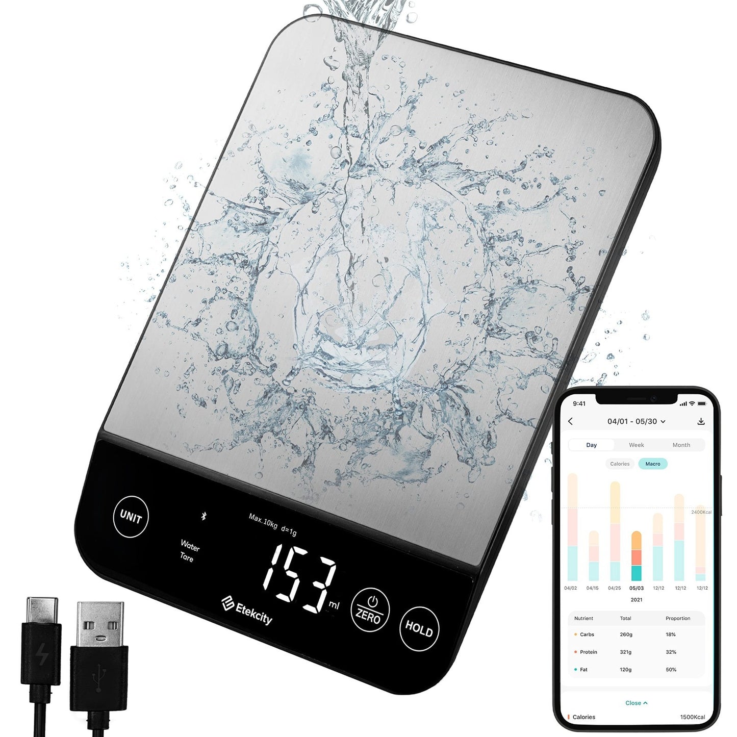 22lb Food Nutrition Scale   Smart Calorie Calculator, Waterproof Kitchen Scale1
