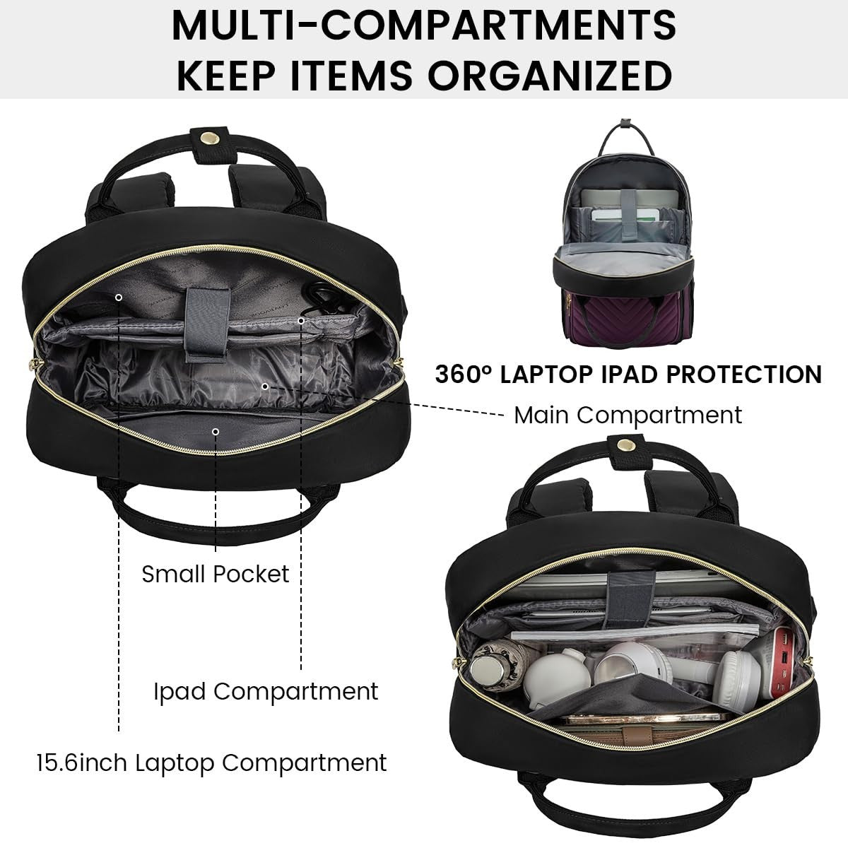 Stylish Water Resistant Laptop Backpack for Women   USB Charging, Fits 15.6" Lap6