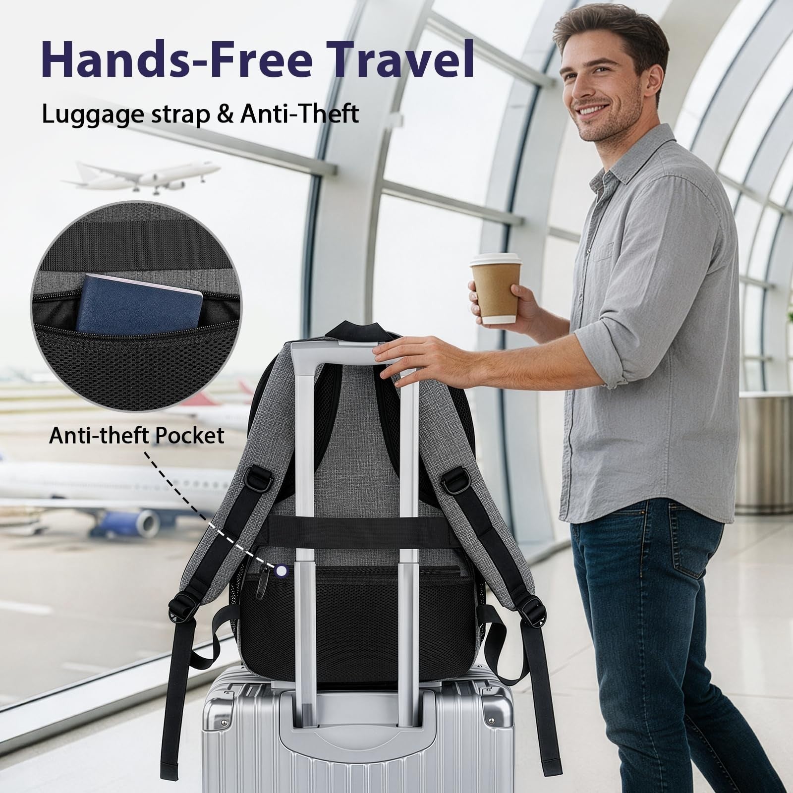 Extra Large 18" Laptop Backpack, Airplane Approved Carry On, Travel Bag, Durable4