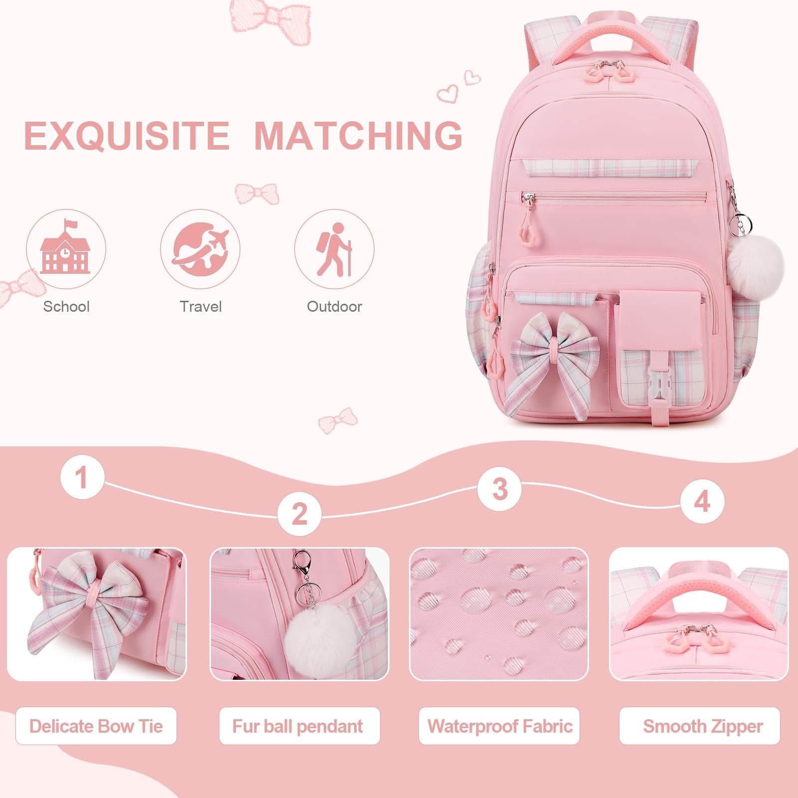 Cute Girls Backpack Set with Lunch Bag & Pencil Case   Stylish School Bag for Ki5