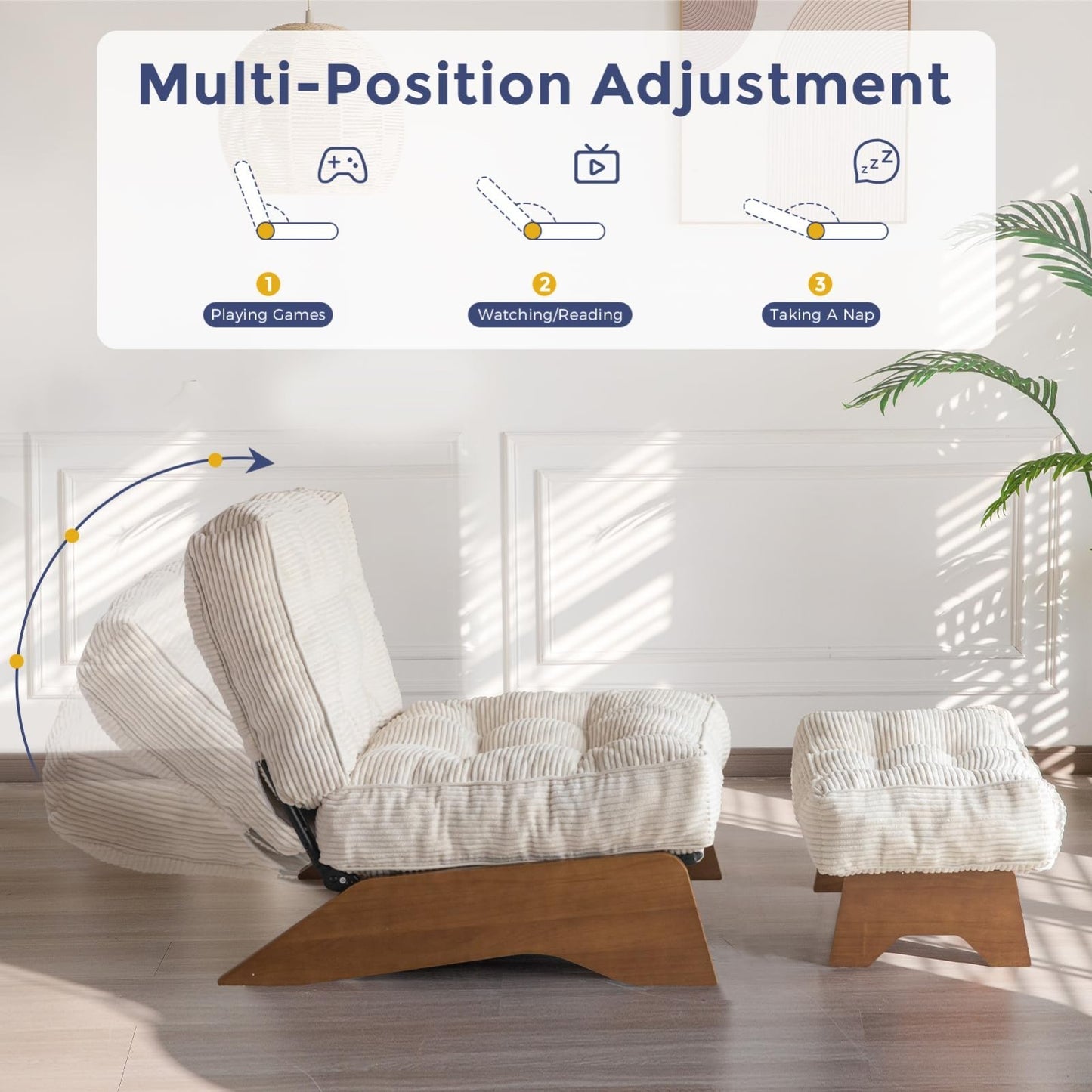 Cozy Tufted Accent Chair & Ottoman Set, Adjustable Backrest, Modern Recliner, Be3