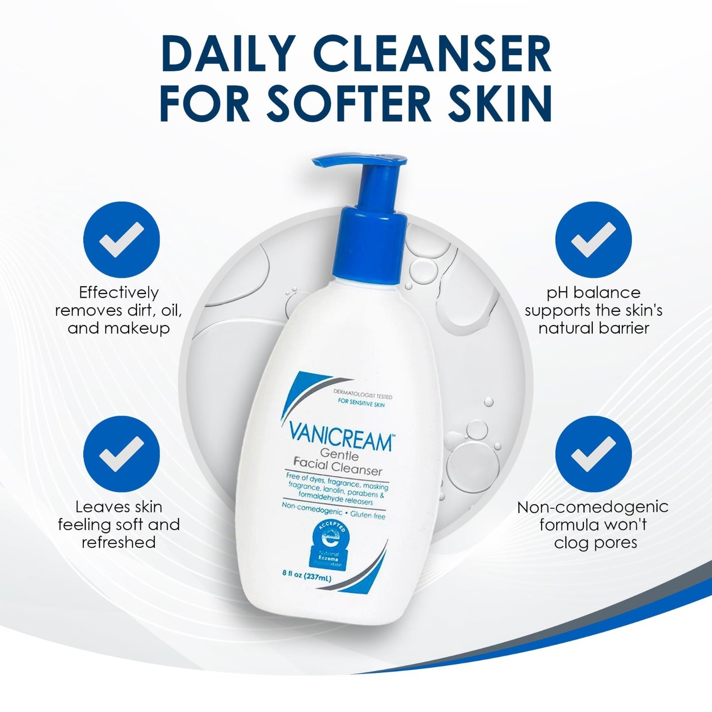 Gentle Facial Cleanser with Pump, 8 Fl Oz - Sensitive Skin, Makeup Remover, Non-6