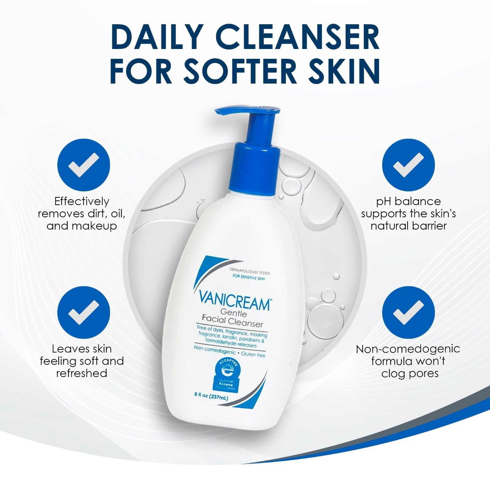 Gentle Facial Cleanser with Pump, 8 Fl Oz - Sensitive Skin, Makeup Remover, Non-6