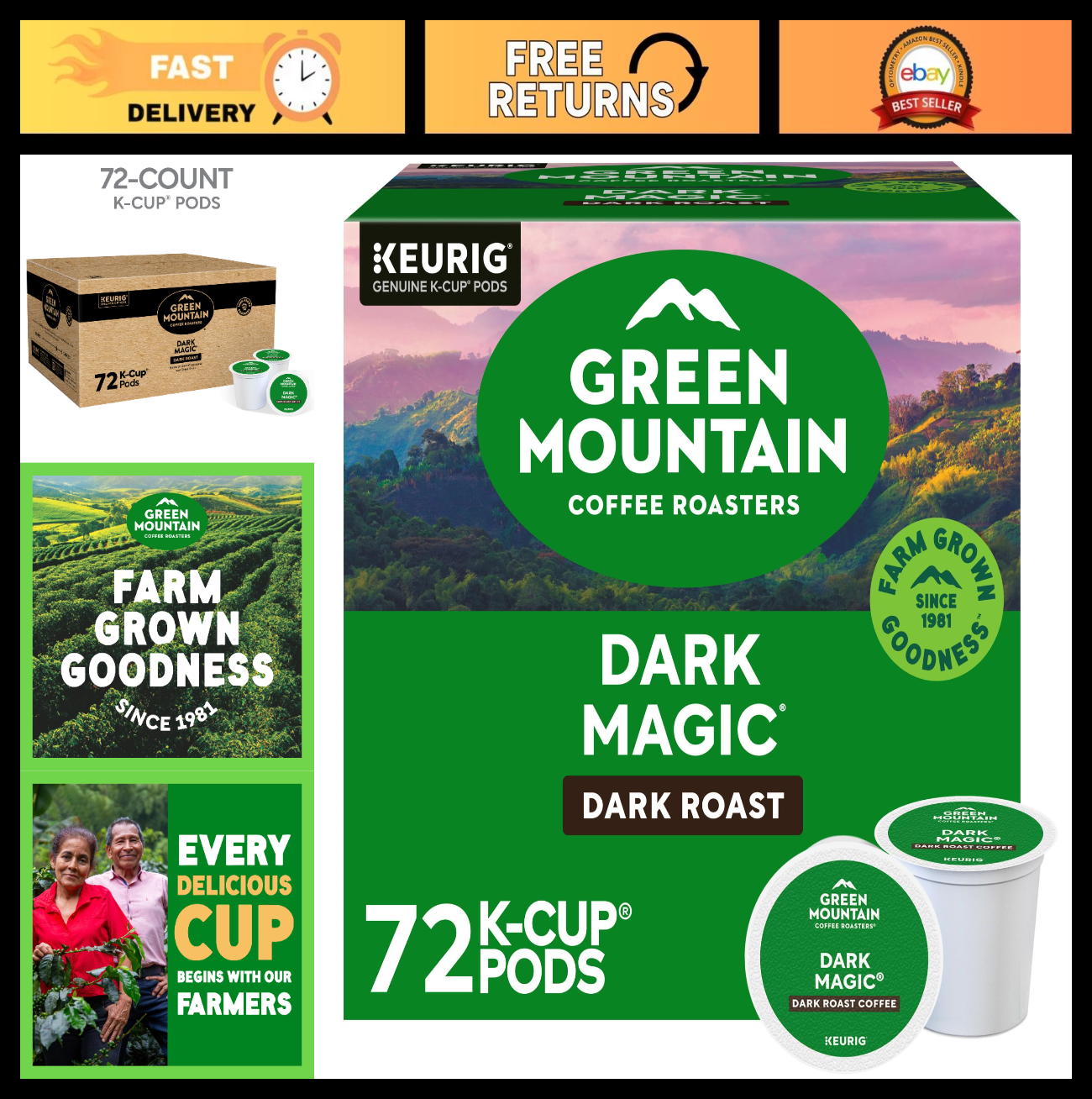 Dark Magic Dark Roast Coffee K Cup Pods for Keurig, 72 Count, Single Serve Pods0