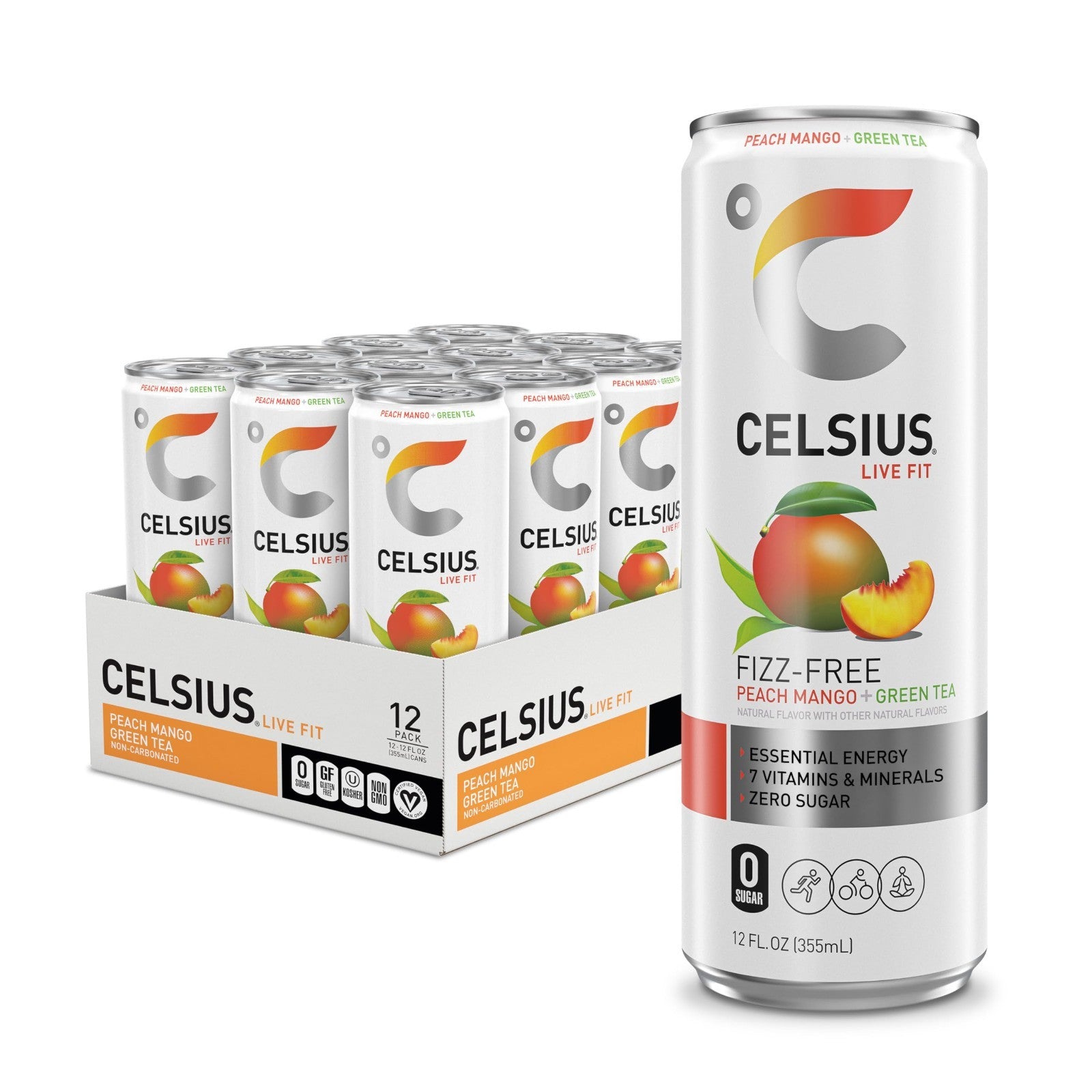 Sugar Free Peach Mango Green Tea Energy Drink, 12 Fl Oz, Pack of 12 Cans1