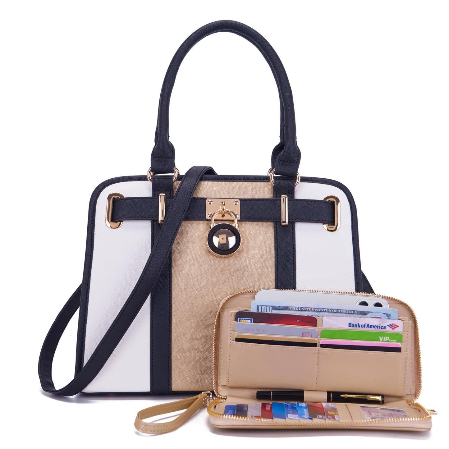 Stylish Structured Satchel Tote Handbag Set for Women with RFID Wallet - Fashion7