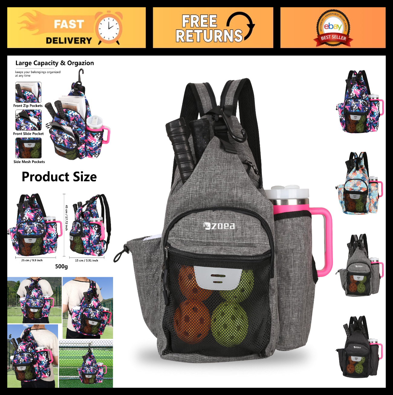 Pickleball Backpack Bag - Waterproof, Holds 4 Paddles, 7 Pockets, Fits 40oz Tumb0