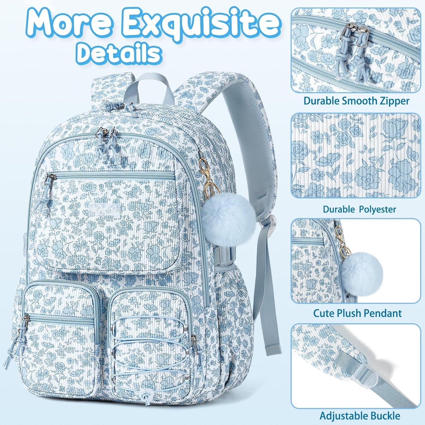Stylish Corduroy Backpack Set for Girls   3PCS Kids School Bag with Lunch Box4