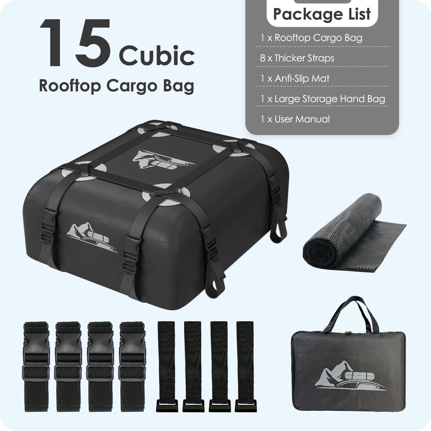Rooftop Cargo Carrier Bag 15-20 Cu Ft Waterproof Roof Storage Bag Gray7