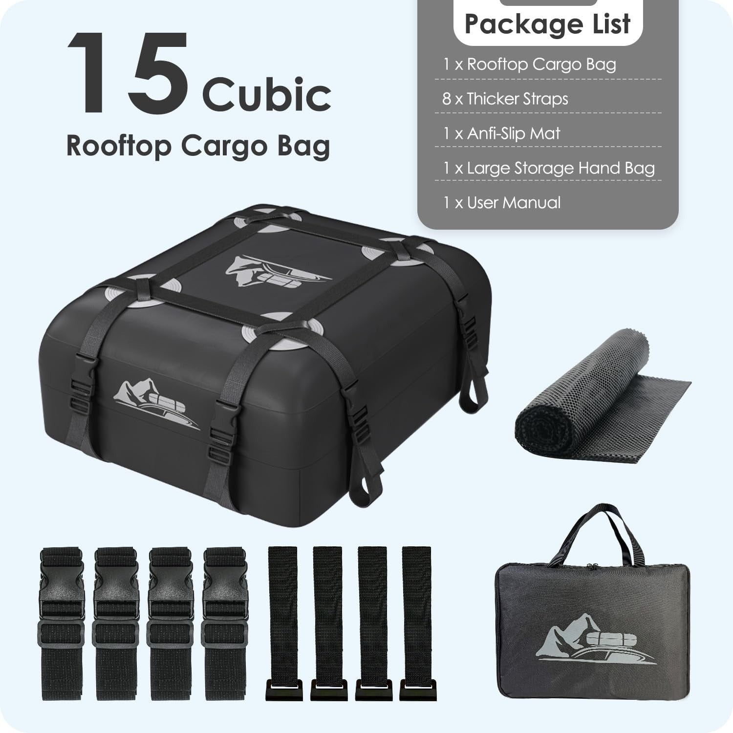 Rooftop Cargo Carrier Bag 15-20 Cu Ft Waterproof Roof Storage Bag Gray7