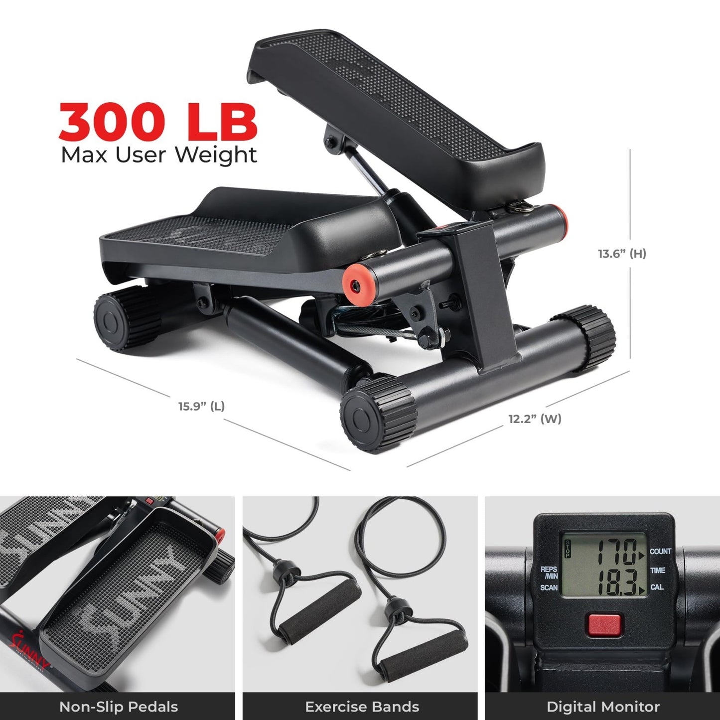 Mini Stair Stepper with Resistance Bands for Home Gym | Full Body Cardio, Adjust5