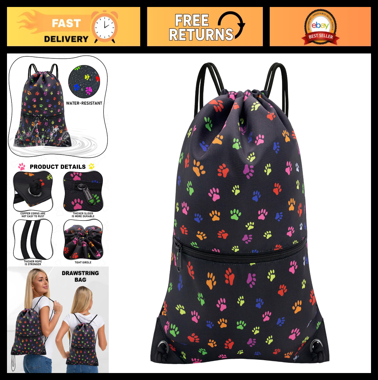 Drawstring Backpack Gym Bag, Lightweight Sport Sackpack for Travel & School0