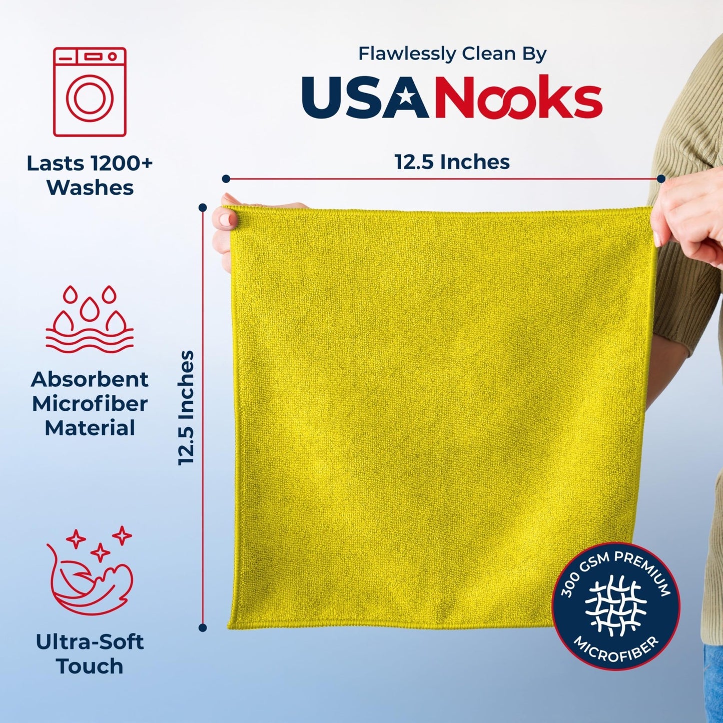 Ultra Absorbent Microfiber Cleaning Cloths   12 Pack, 12.5"x12.5", Streak Free S2