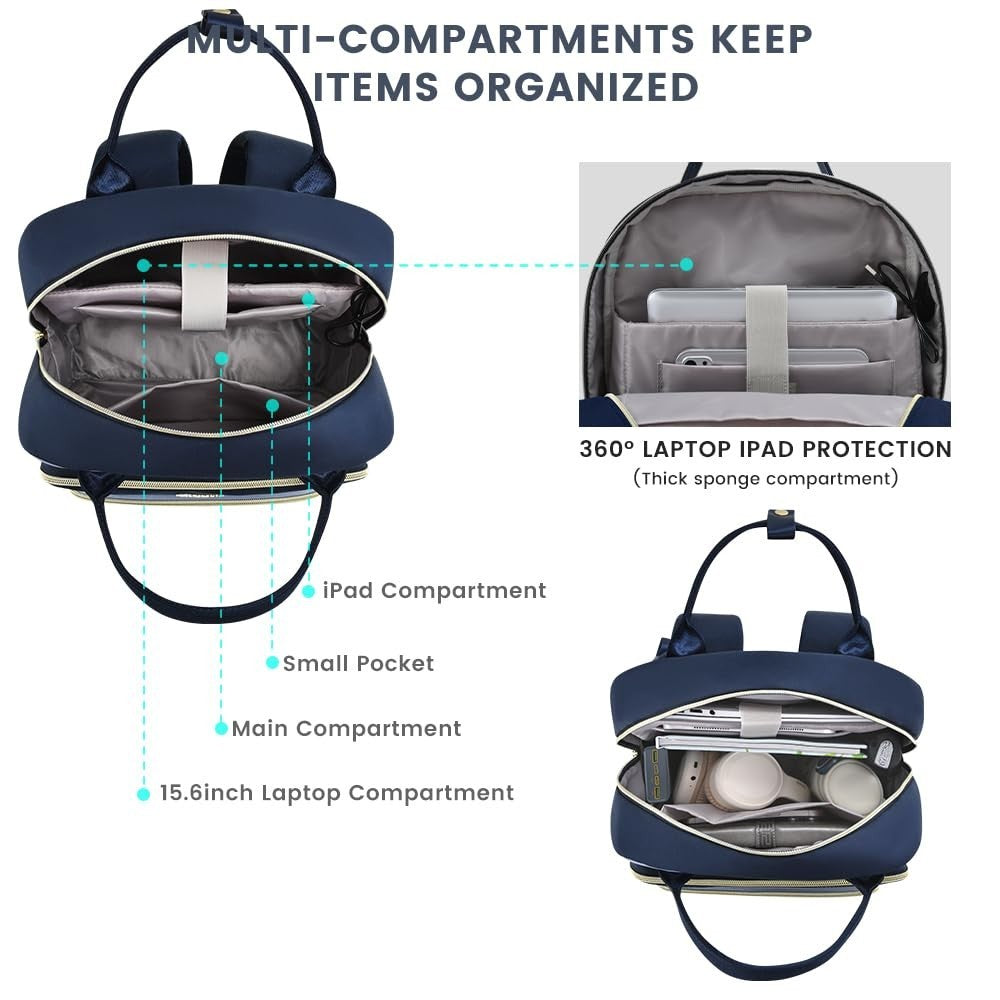 Stylish Waterproof Laptop Backpack for Women, 15.6" Travel Computer Bag, Work Pu6