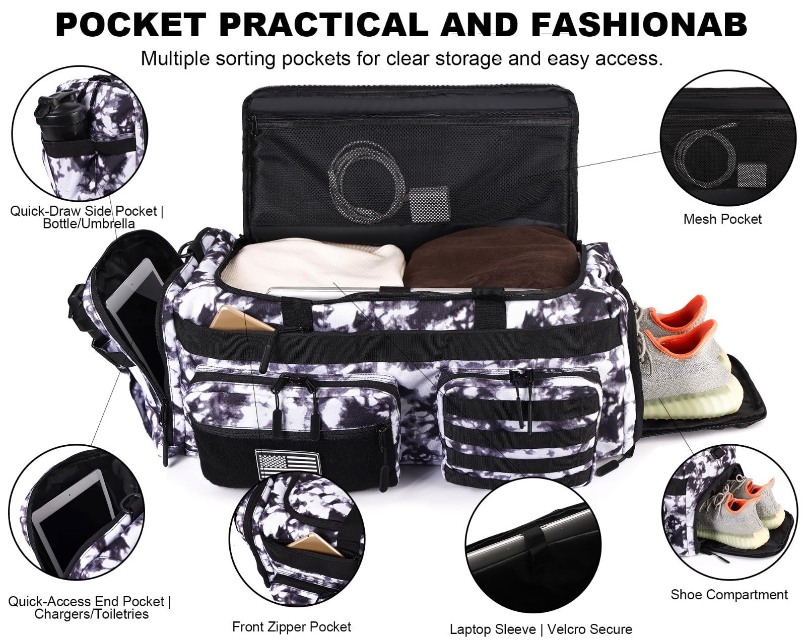 50L Tactical Duffle Bag   3 in 1 Gym Backpack, Shoe Compartment, Laptop Sleeve,3