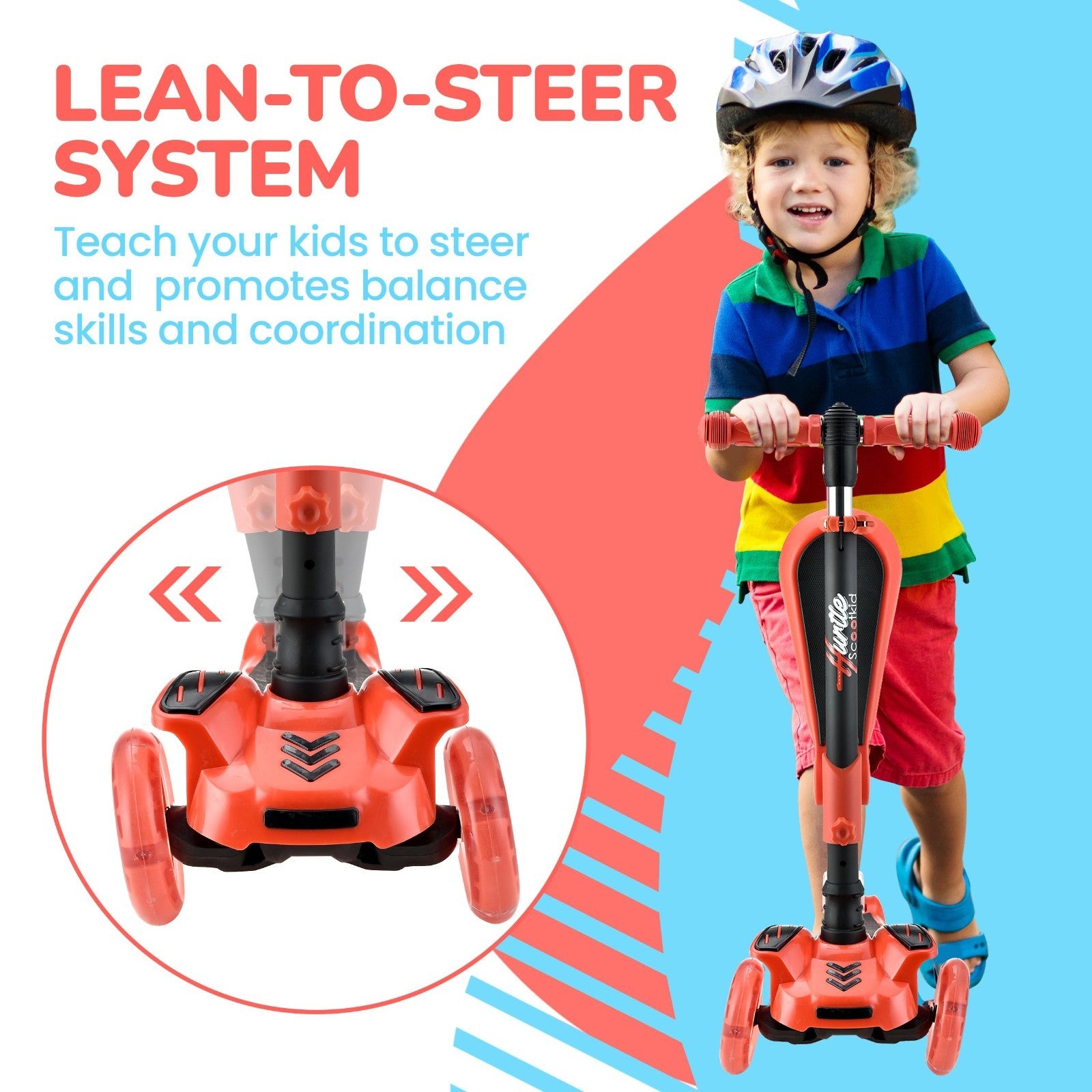 3-Wheeled Kids Scooter with LED Lights, Adjustable Handlebar, Foldable Seat - Si6