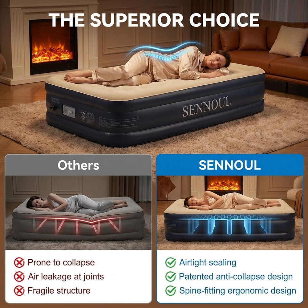 Twin Air Mattress with Built in Pump, Fast Inflation, Foldable Inflatable Bed fo3