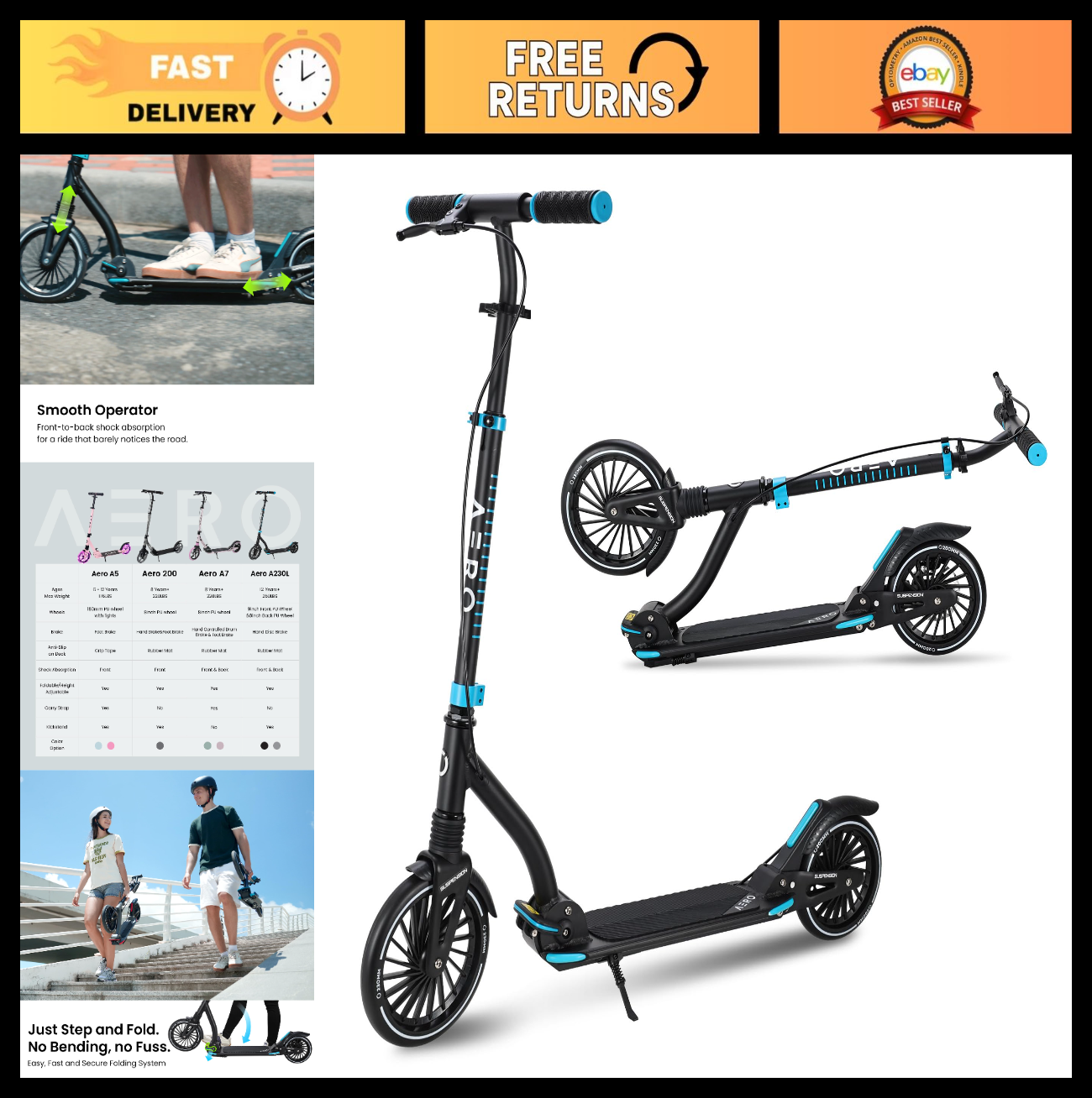Big Wheel Kick Scooter for Kids, Teens & Adults - Adjustable Height, Smooth Ride0