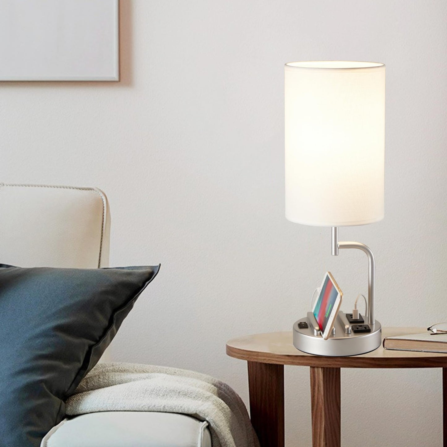 Modern Table Lamp with 3 USB Ports & AC Outlet, Desk Lamp for Bedroom & Office  5