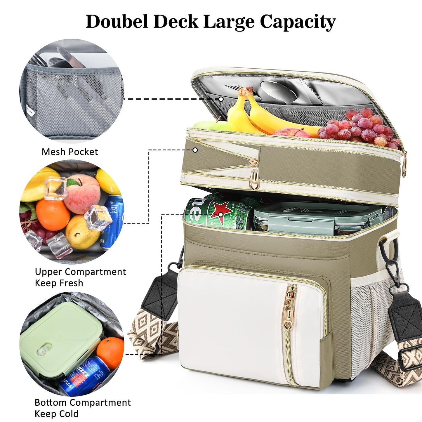 Insulated Lunch Bag - 16L Expandable Cooler Tote, Leakproof, Adjustable Strap fo8