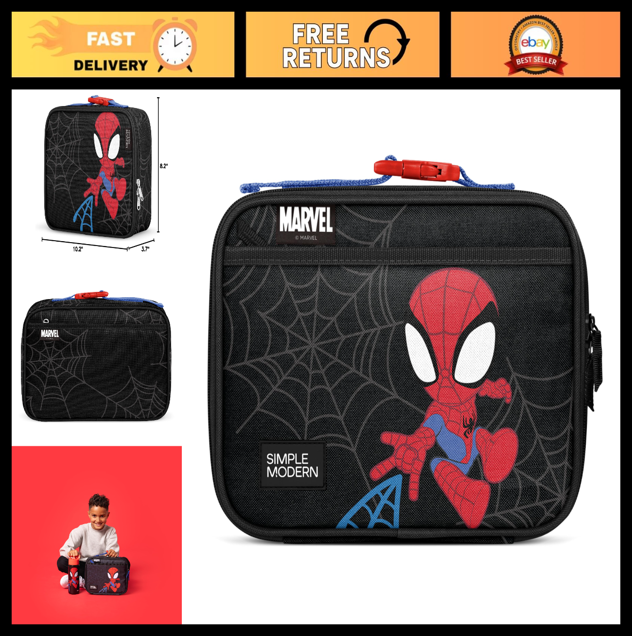 Insulated Kids Lunch Box & Bag for School | Fits Bento Containers | Spidey Desig0