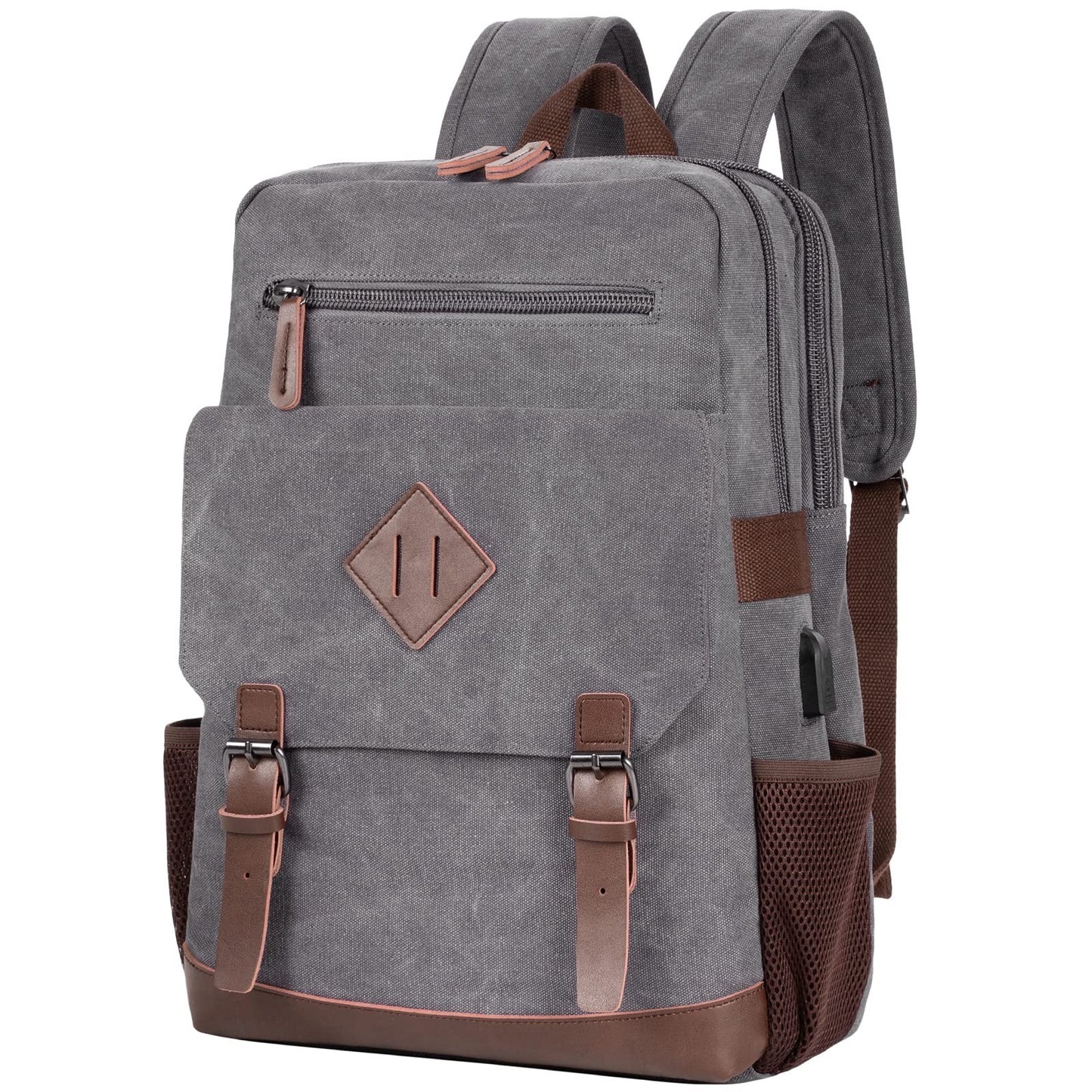 Vintage Canvas Laptop Backpack with USB Charging Port, Fits 15.6" Computer Bag1