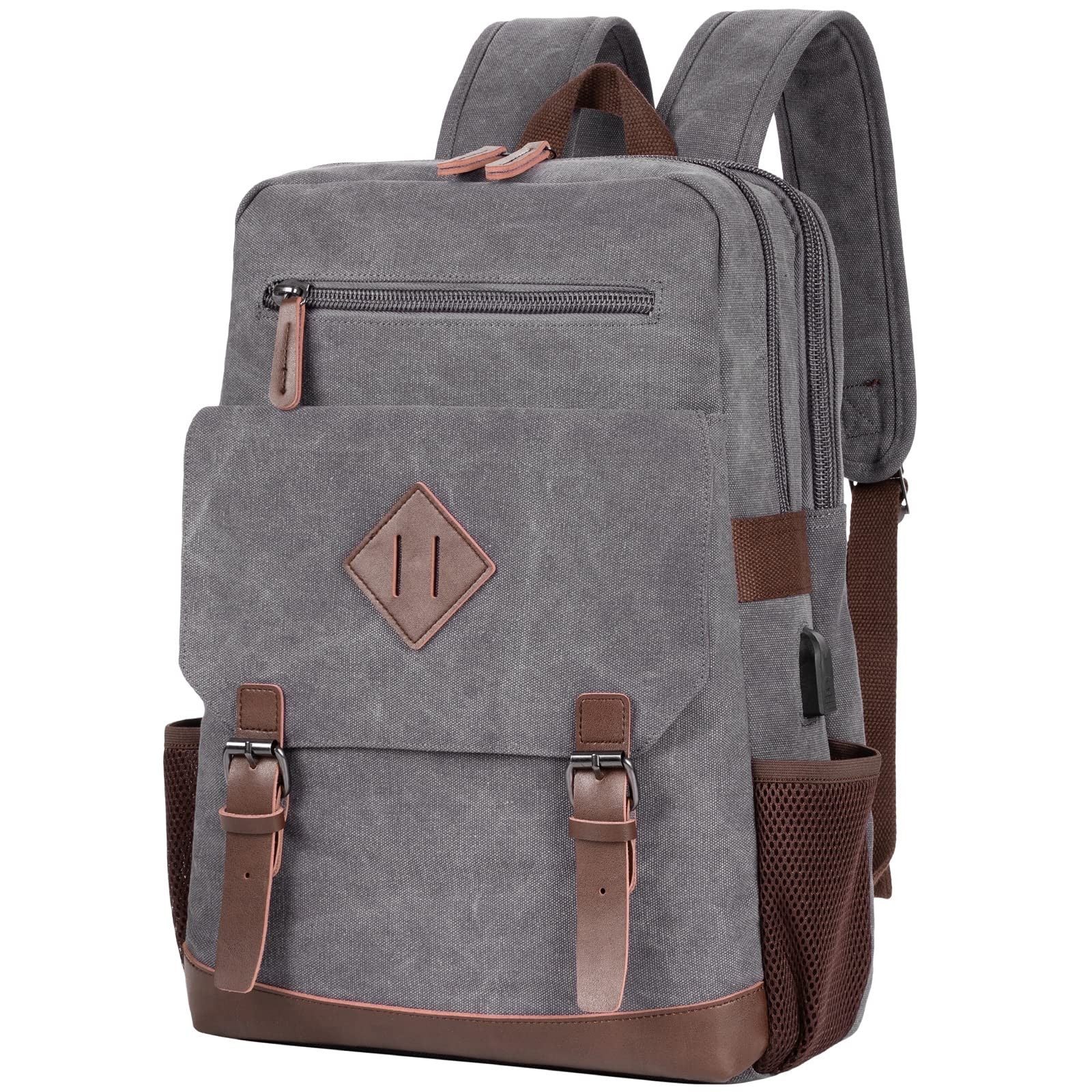 Vintage Canvas Laptop Backpack with USB Charging Port, Fits 15.6" Computer Bag1