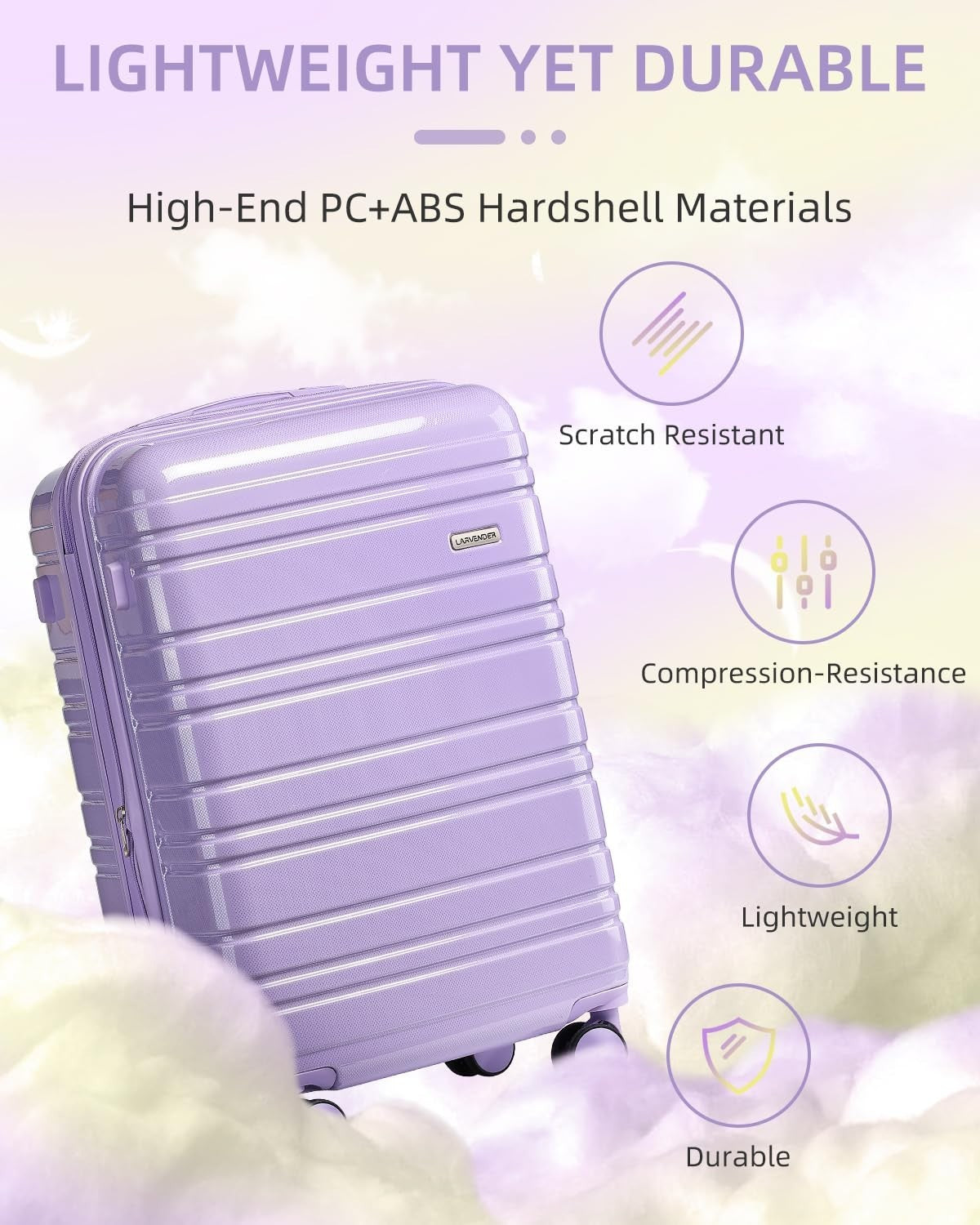 3-Piece Carry-On Luggage Set - 20" Hardshell Suitcase, Duffel Bag, TSA Lock, Lig3