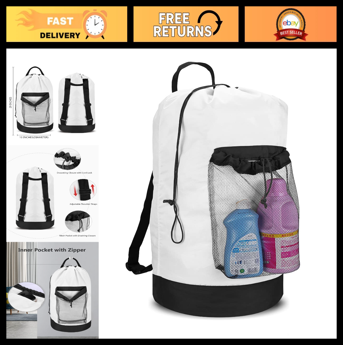 Durable Backpack Laundry Bag with Straps - Ideal for College Dorm Essentials0